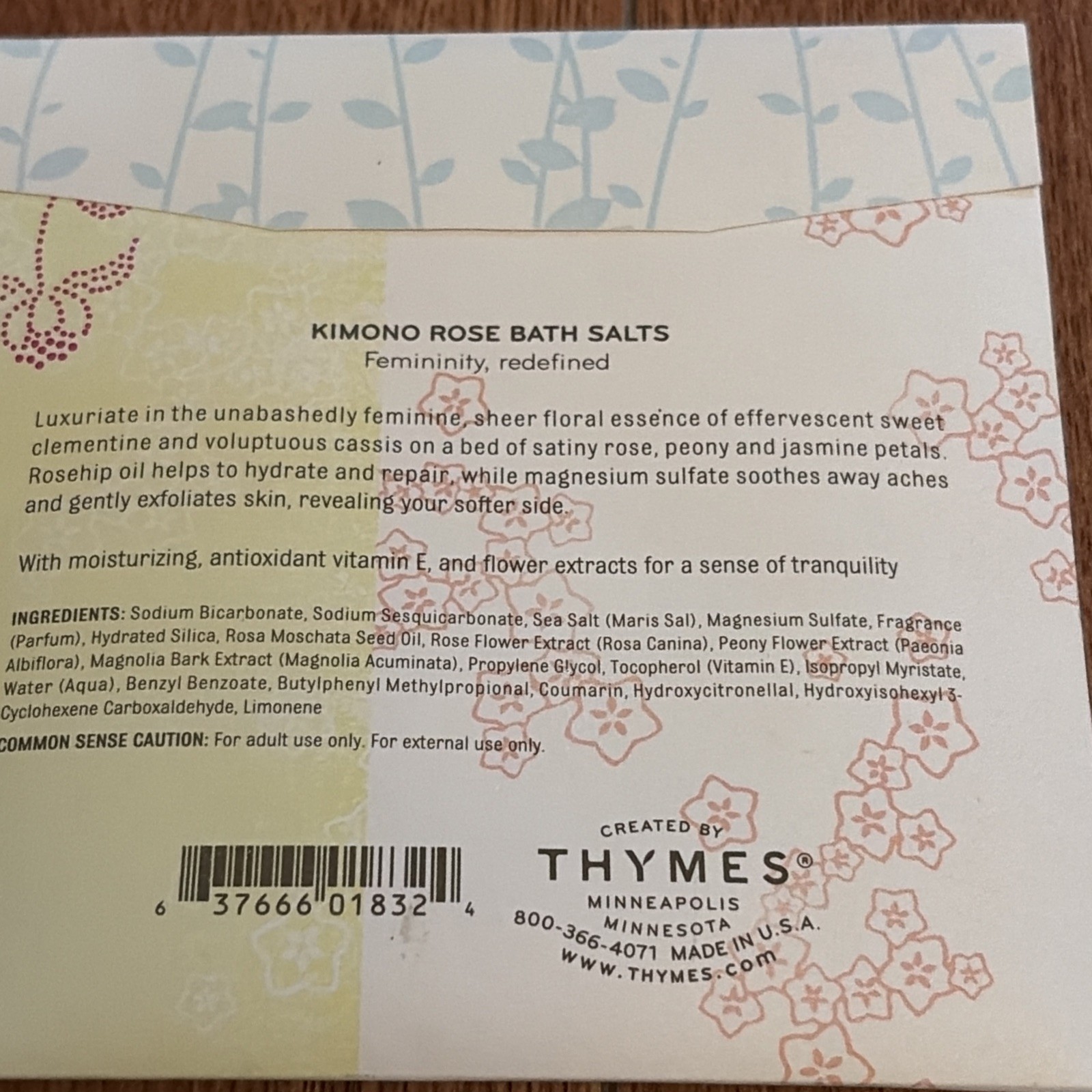 Thymes Bath Salts, 2 oz, Kimono Rose, New with Vitamin E