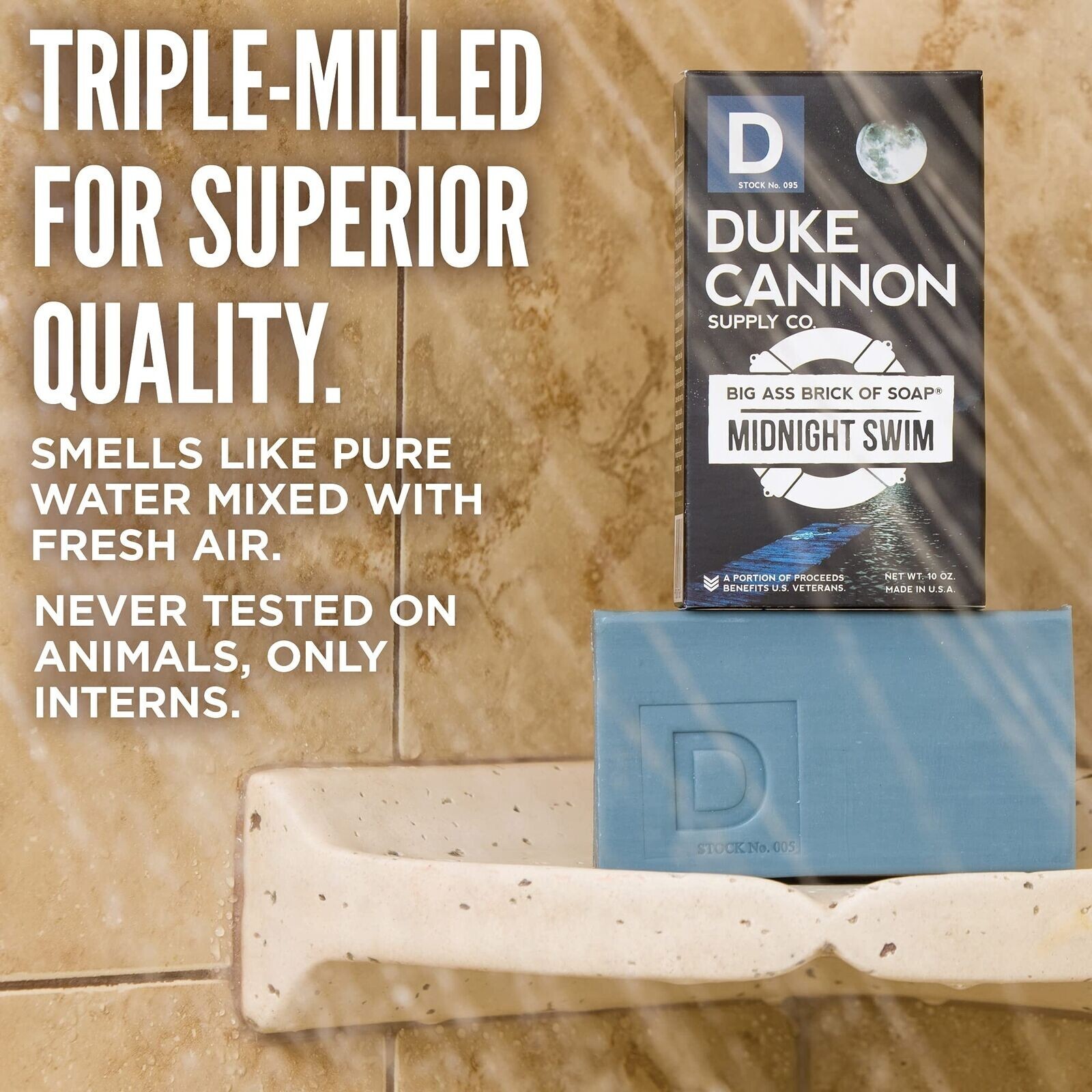 Duke Cannon Midnight Swim Big Ass Brick of Soap Mens 10 oz Benefits USA Vets