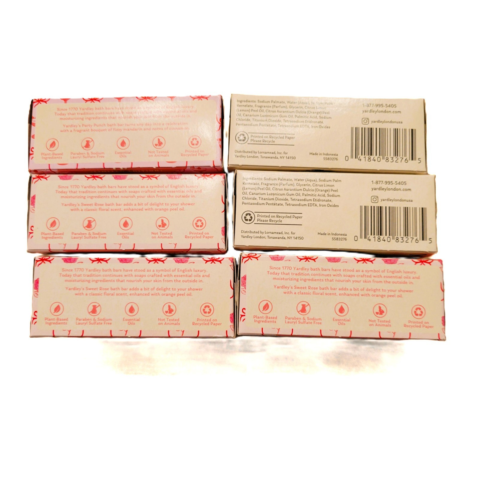 Yardley London Limited Edition Bath Bar Set 6 Soap Jasmine Rose Party Punch
