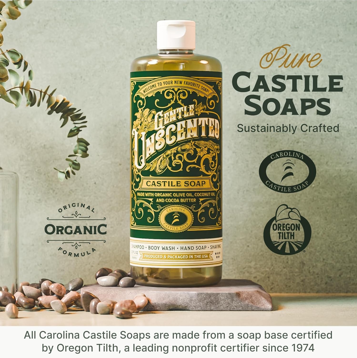 High Olive Oil Content Castile Soap – EWG Verified Unscented Body Wash, 128 Oz