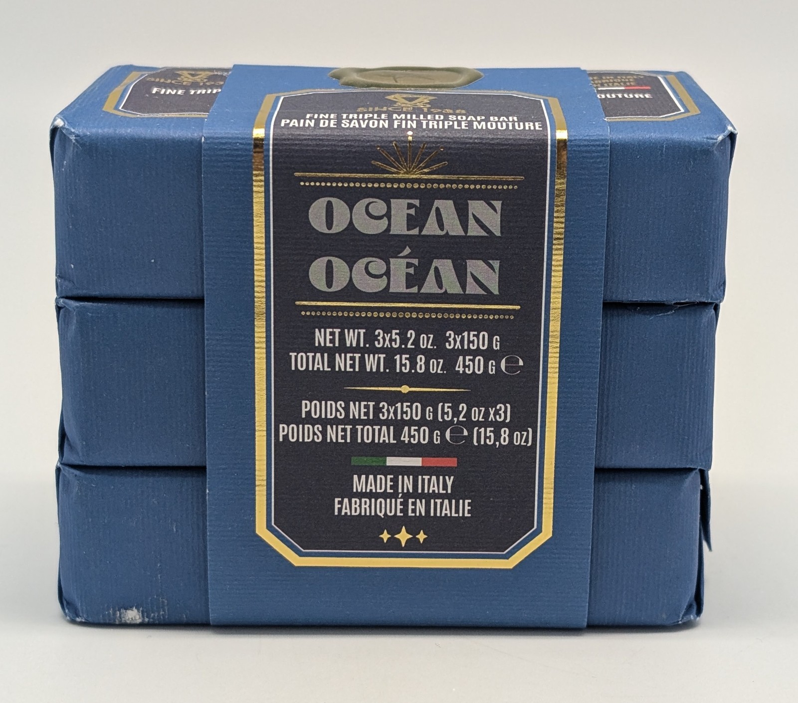 3x 5.2oz Zeni OCEAN Triple Milled Bar Soap – Made in ITALY – Total 15.8oz