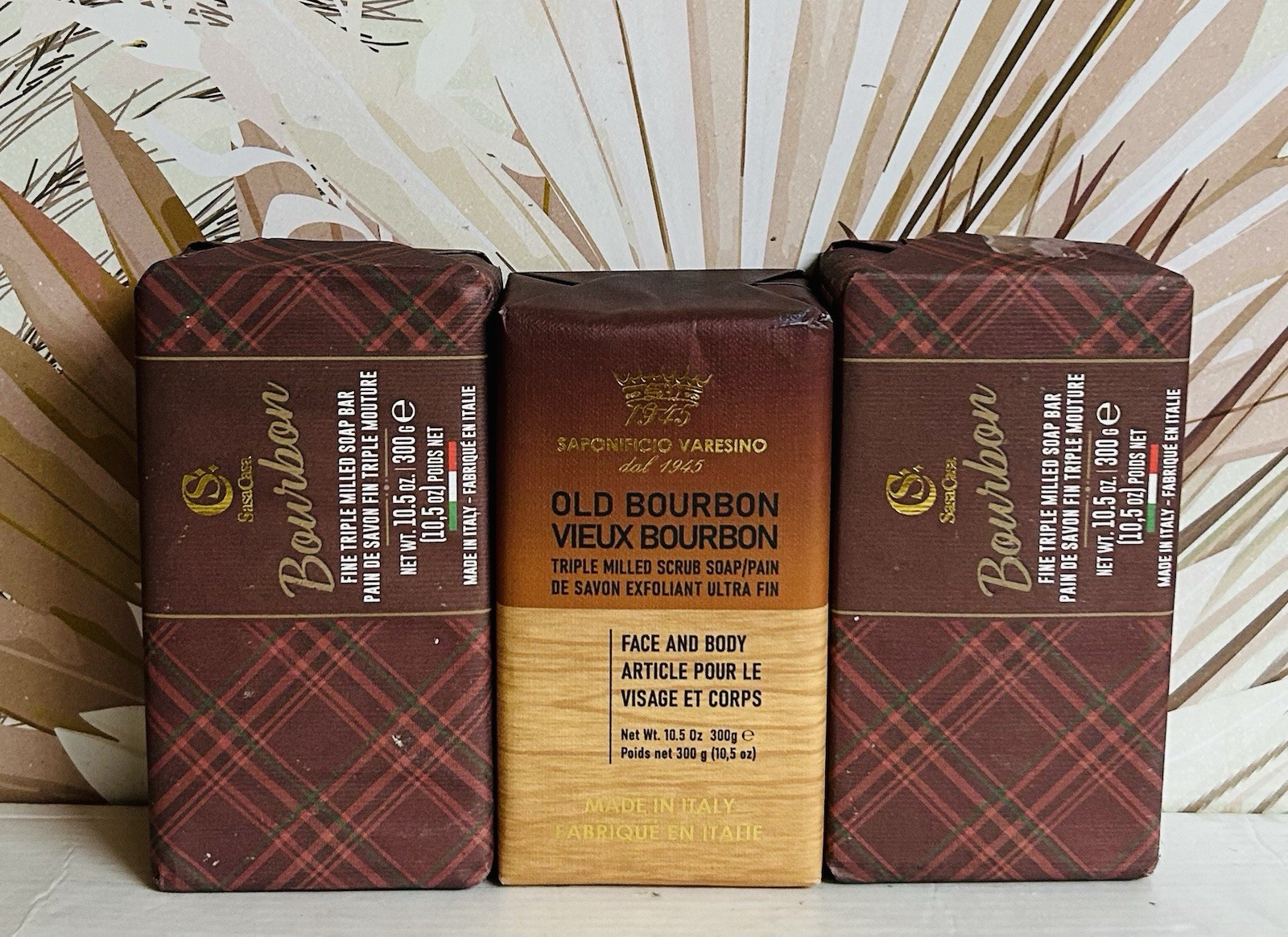 3 -Pack Bourbon Triple Milled Bar Soap 10.5 oz Each Made in Italy