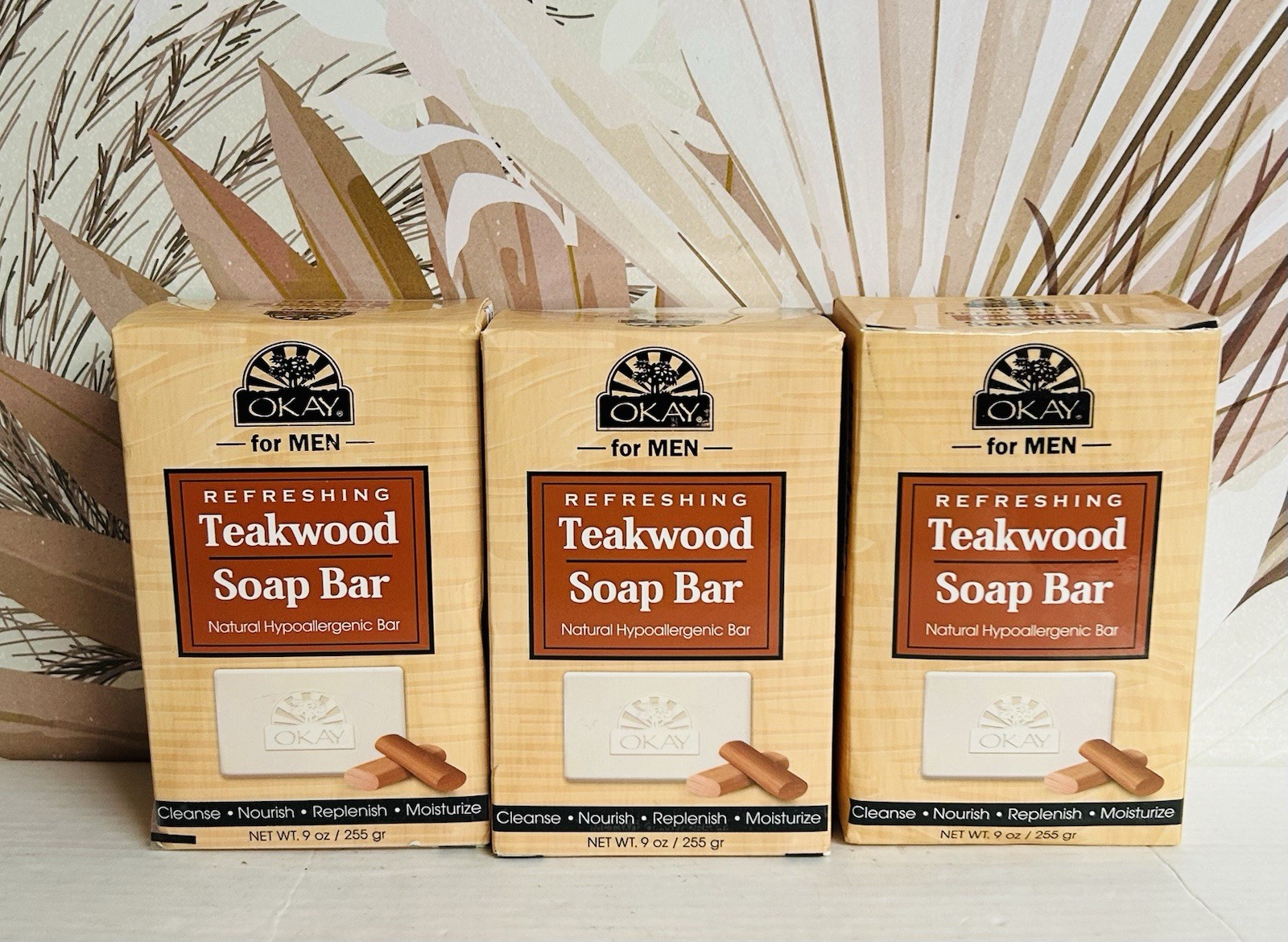3-Pack Okay For Men ~ Refreshing Teakwood Soap Bar 9 oz Each