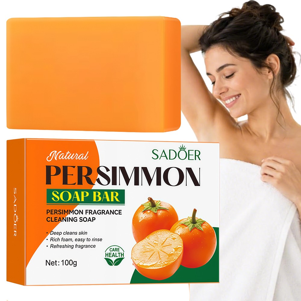 SADOER Persimmon Soap Bar Body Odor Control Deodorant Soap for Men & Women Gift
