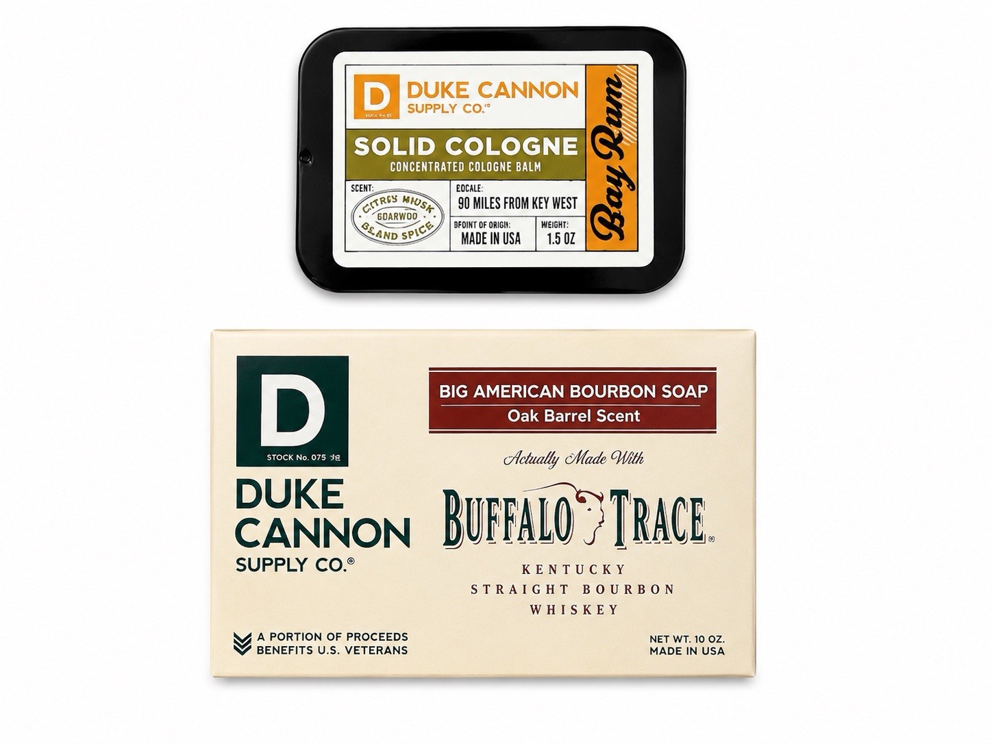 Duke Cannon Buffalo Trace Bourbon Soap & Bay Rum Solid Cologne Gift Set New