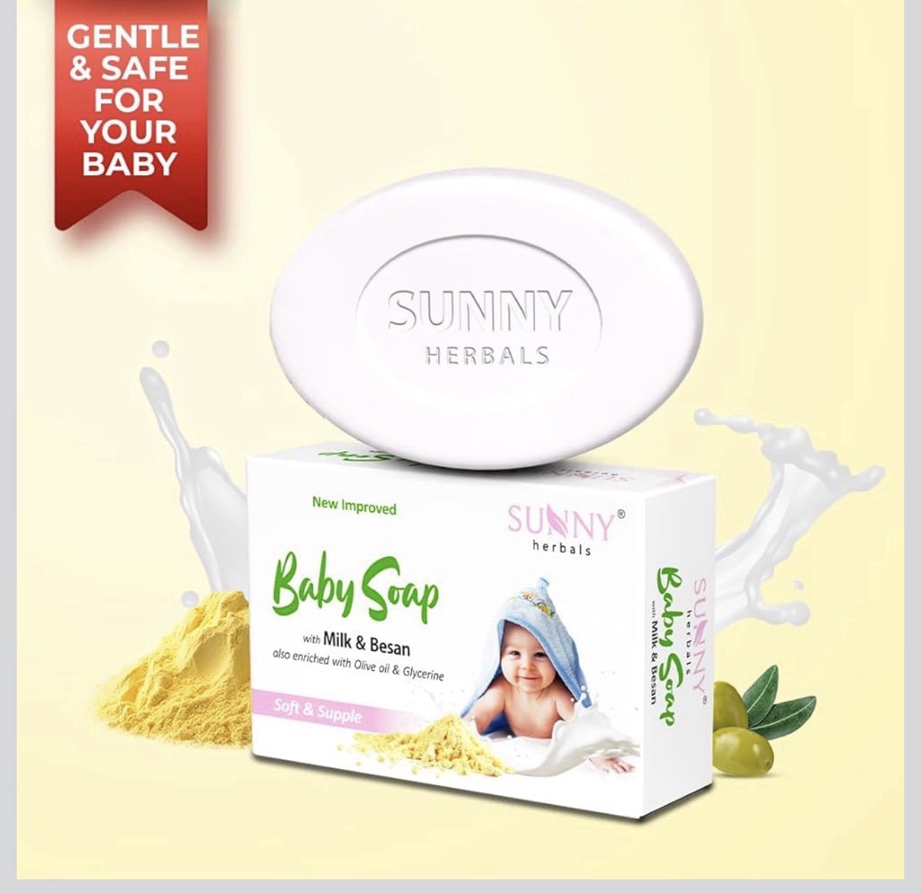 Sunny Herbals Baby Soap 75g Pack of 4 | Milk Besan Gentle Cleanser