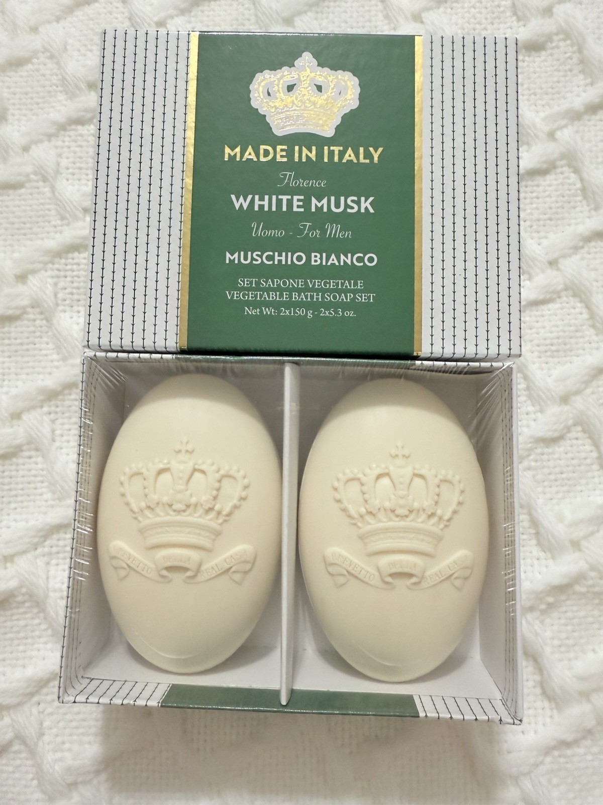 SAPONERIE MARIO FISSI SRL 2×5.3 OZ WHITE MUSK Men Bar Soap GIFTBOX Italy