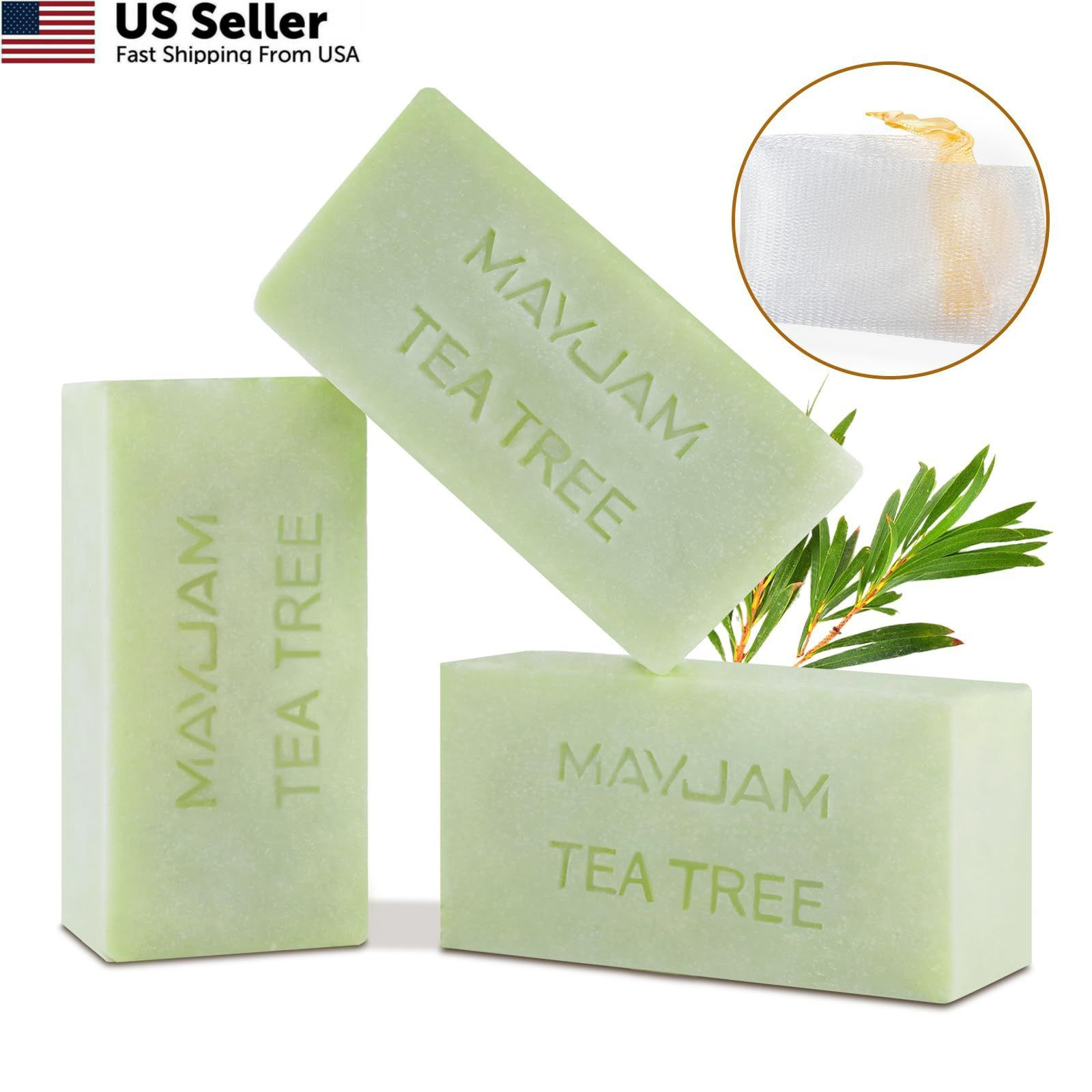 MAYJAM Natrual Tea Tree Oil Soap Bar with Vitamin E, 3 1.17 Ounce (Pack of 3)