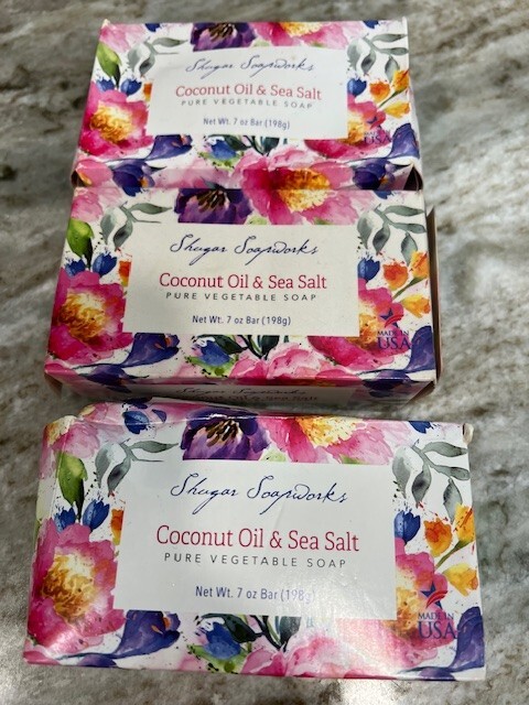 Shugar Soapworks Coconut Oil And Sea Salt Pure Vegetable Soap 3 NEW Bars