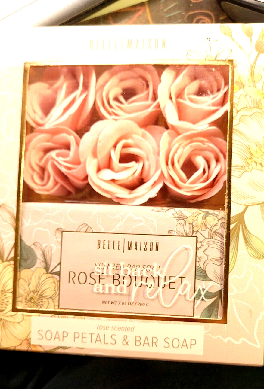 Scented Rose Bouquet BELLE MAISON Bar Soap & Soap Petals- 7.30 oz Gift Set Box