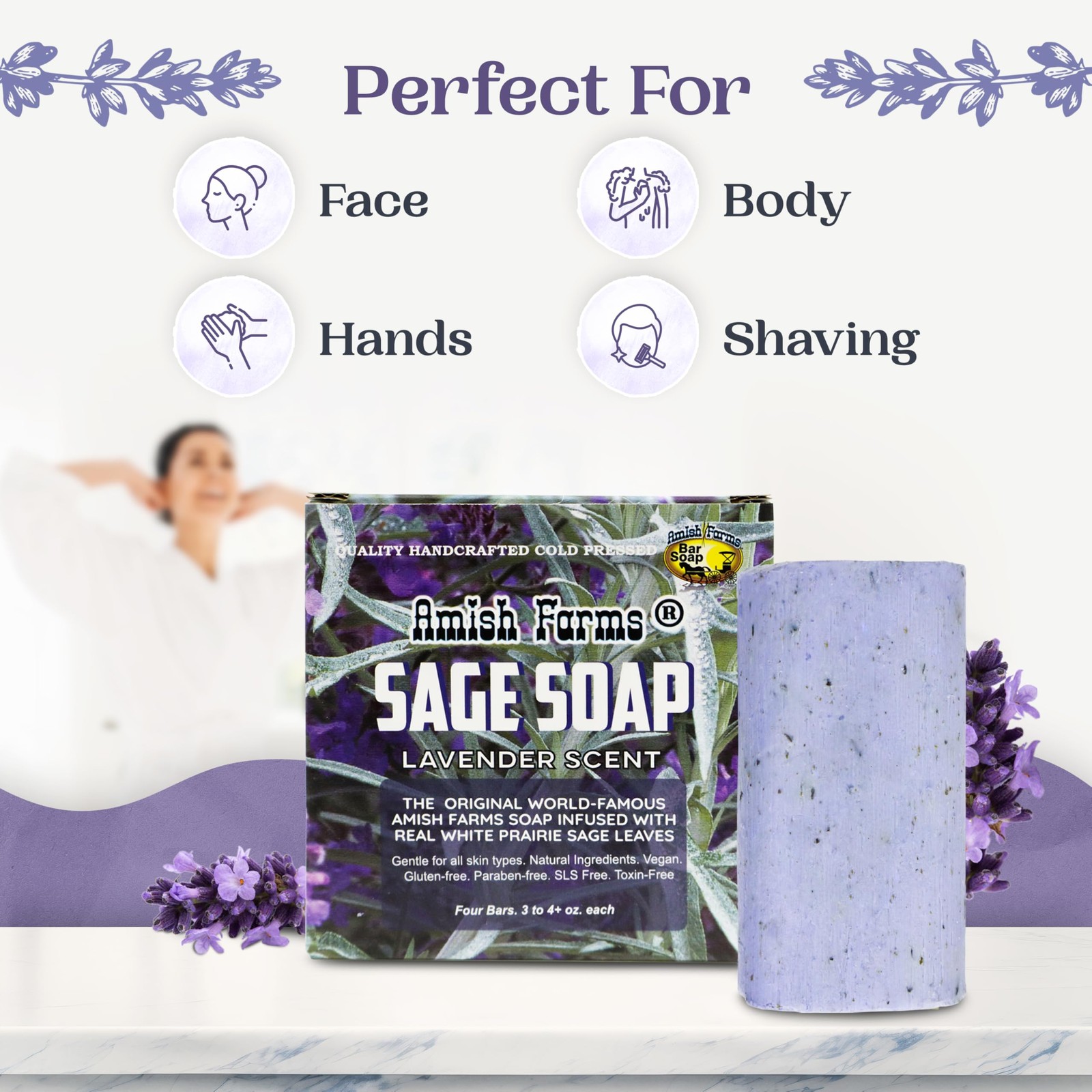 Amish Farms Sage Soap Bar, Original 16 Ounce (Pack of 1), Lavender Color