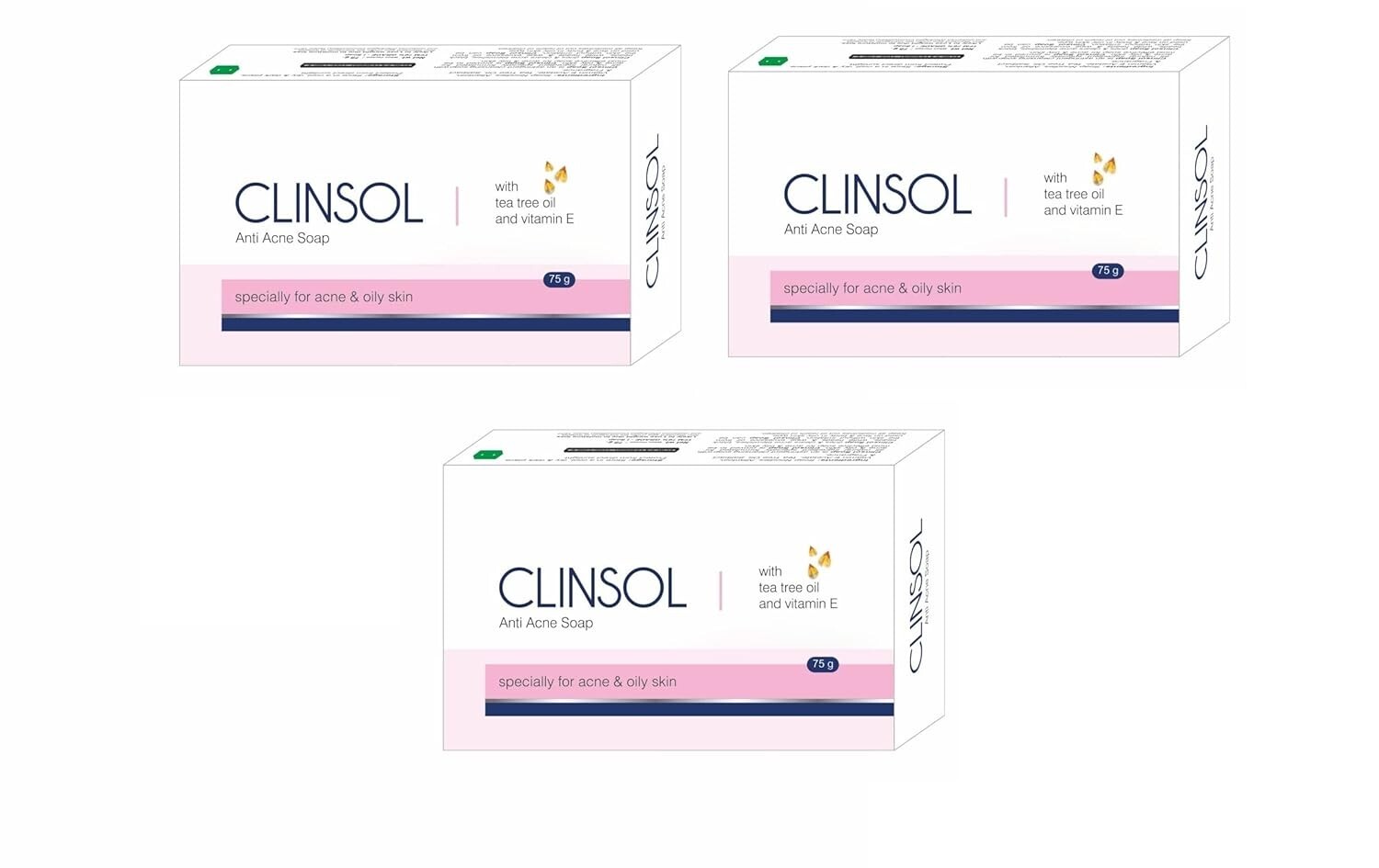 Leeford Clinsol Soap Pack of 3 (75g Each)- Enriched Tea Tree Oil with Vitamin E