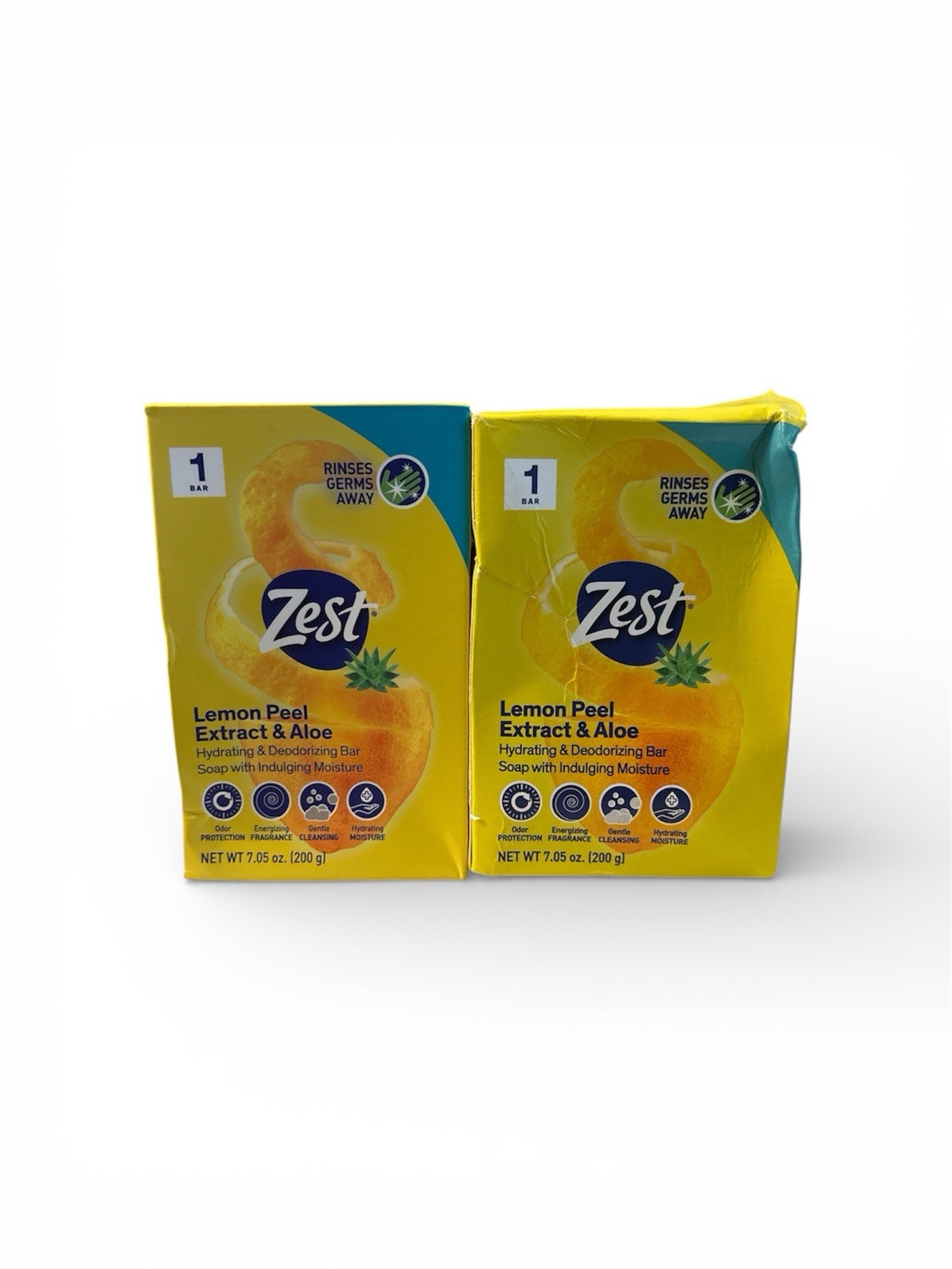 Lot of 2 Zest Lemon Peel Extract & Aloe Hydrating & Deodorizing Bar Soap 7.05oz