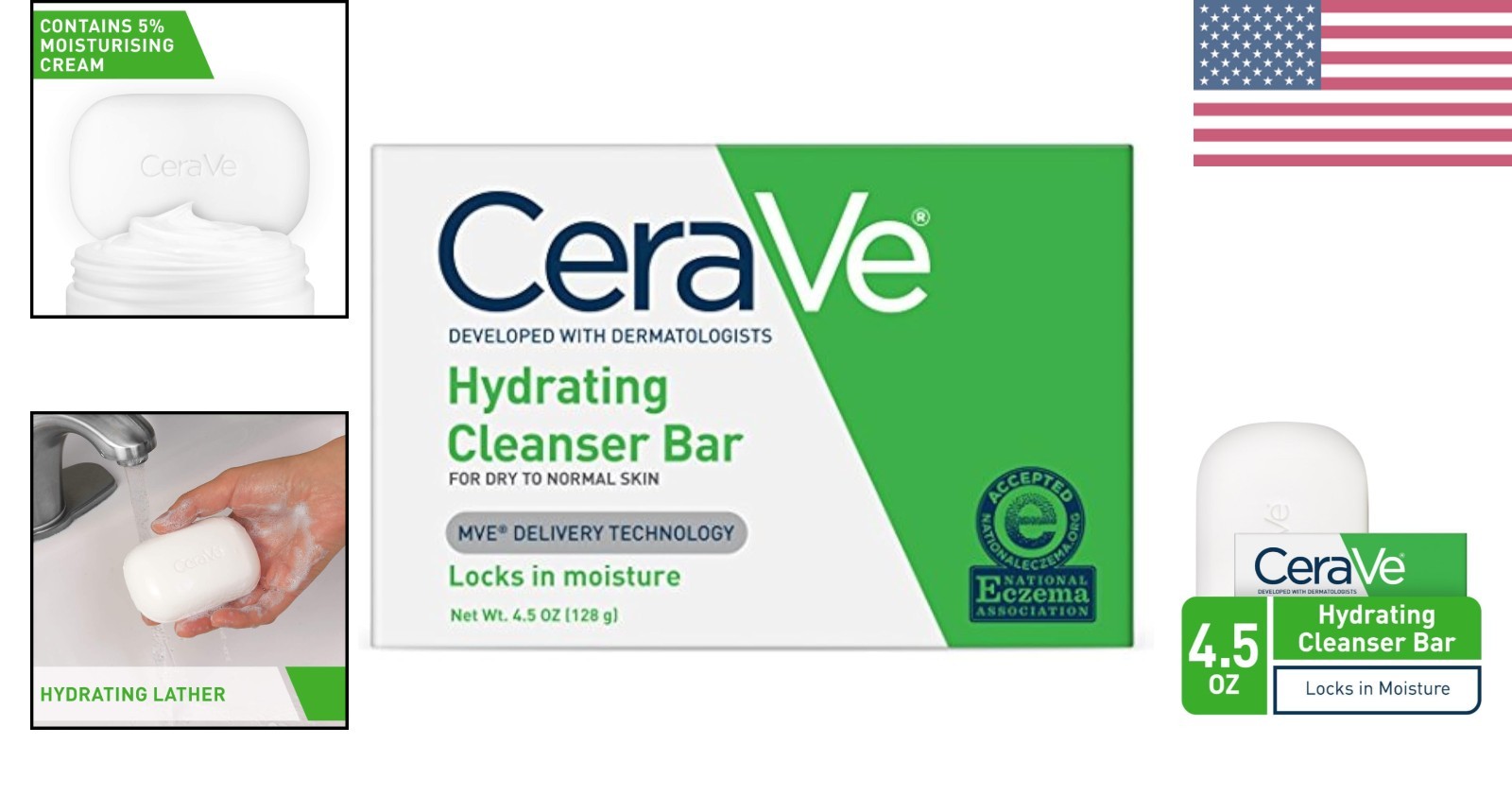 CeraVe Hydrating Cleanser Bar, Soap-Free Body and Facial Cleanser with 5% Cerave