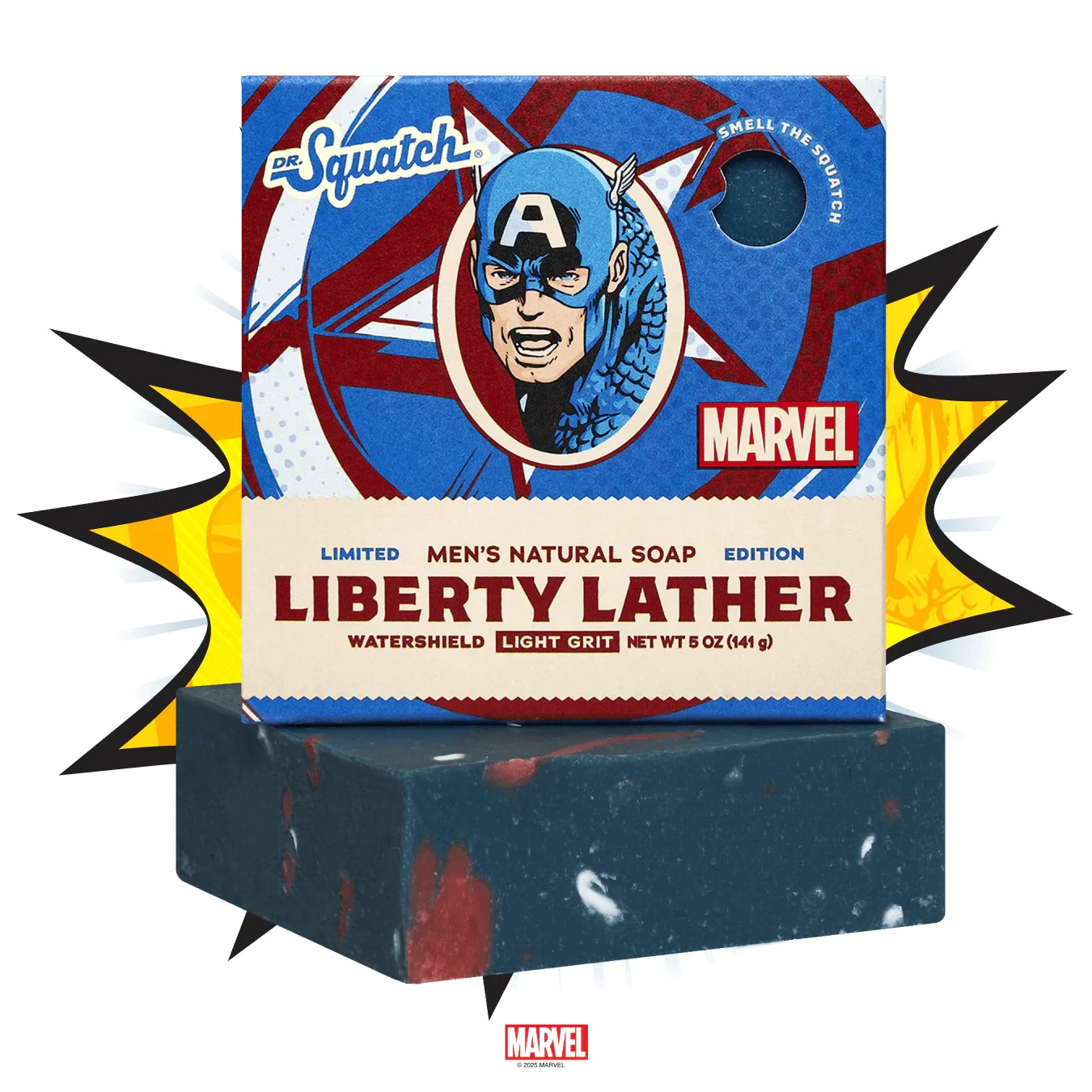 NIB~ Dr Squatch Marvel Soap Bar Liberty Lather Captain America 5 oz Mens AX3