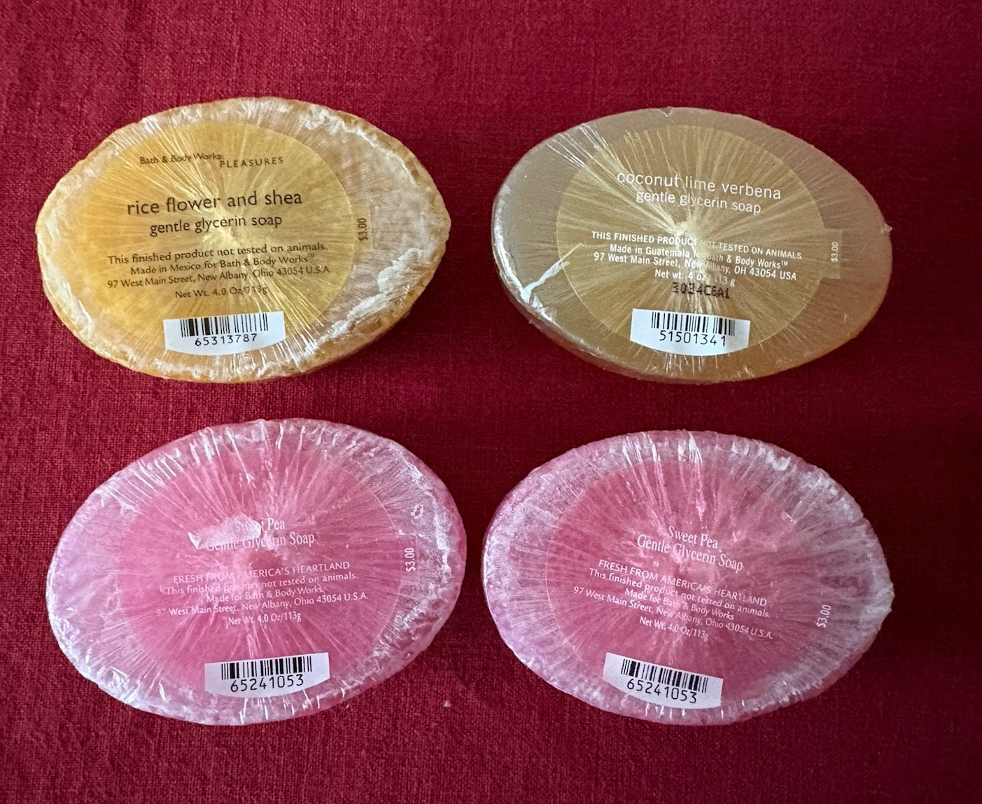4 Bath & Body Works Gentle Glycerin Bar Soaps Coconut Lime Rice Flower Sweet Pea