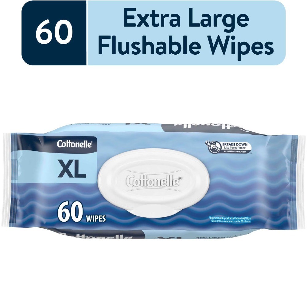 Flushable Wet Wipes for Adults, Extra Large & Thick, 2 Pack (180 Wipes)