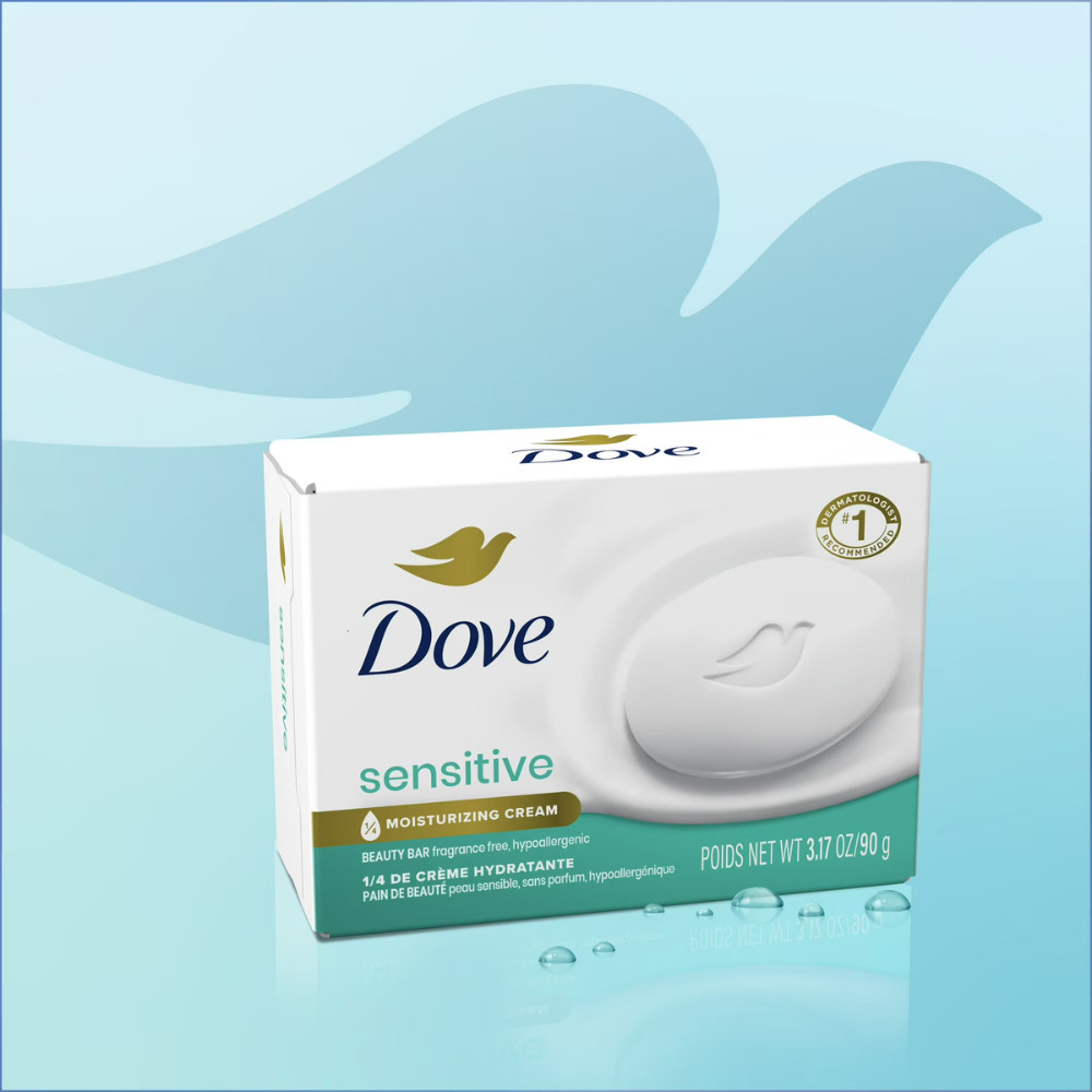 Dove Sensitive Skin Beauty Bar, Fragrance-Free, Hypoallergenic Bath Soap, 2.6 oz