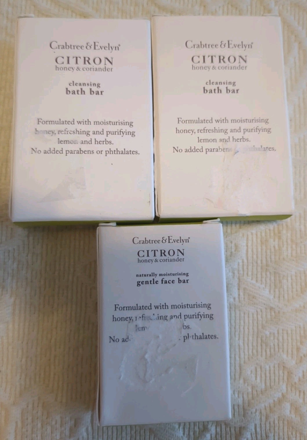 Crabtree & Evelyn Citron Honey & Coriander Bath & Face Bar Soap 1.25 oz Set of 3