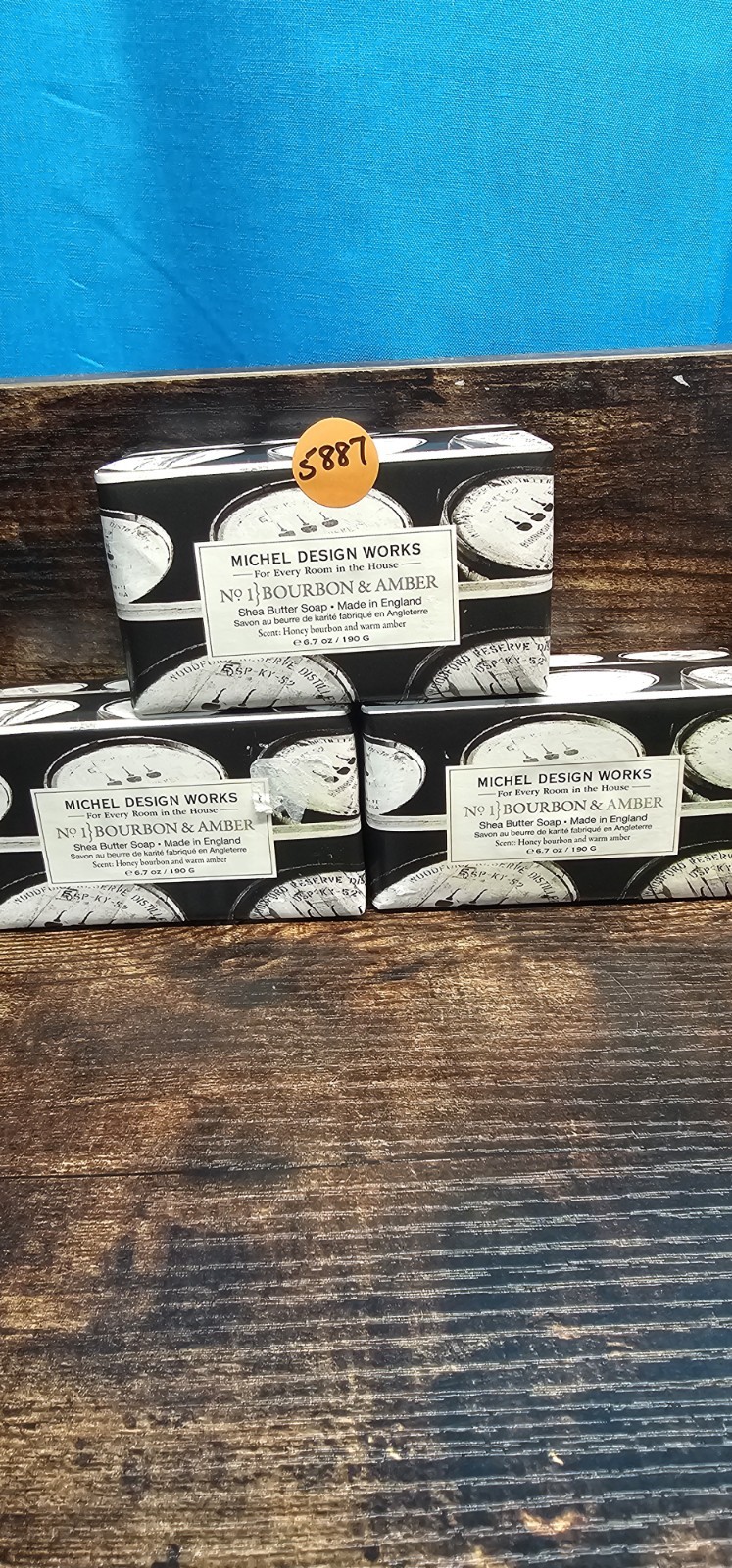 MICHEL DESIGN WORKS ~ No. 1 Bourbon & Amber Shea Butter Bar Soap 6.7 oz Lot Of 3
