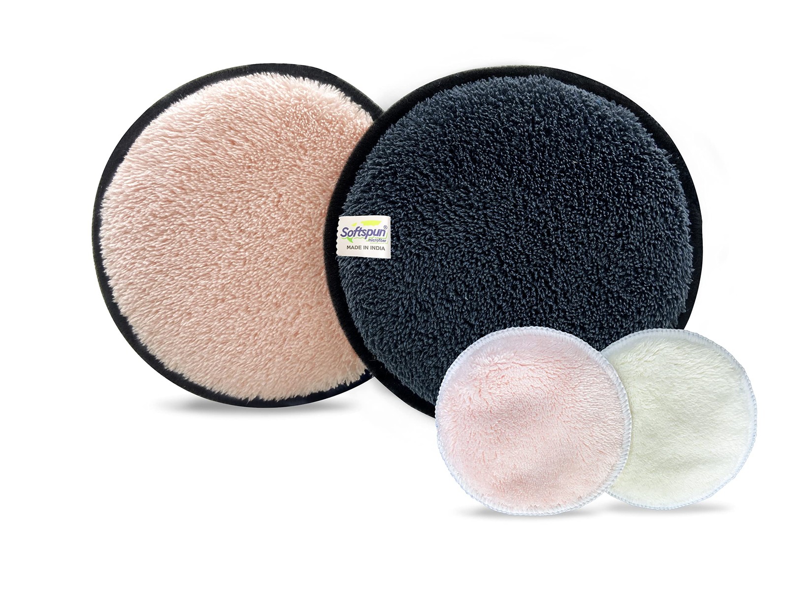 SOFTSPUN Microfiber Reusable Makeup Remover Pads, 4 Pack, Grey & Pink, 280 GSM