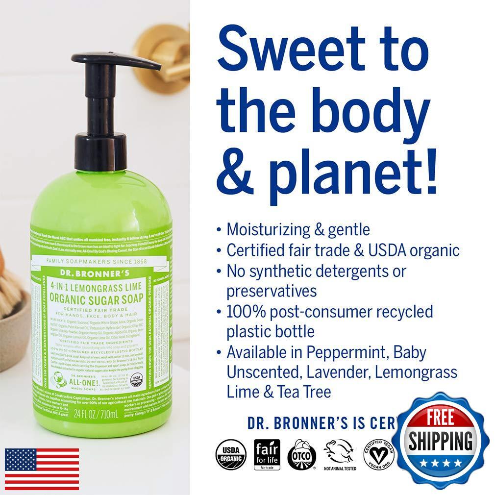 Dr. Bronner’s – Organic Sugar Soap (Lemongrass, 64 Ounce) – Made with Organic