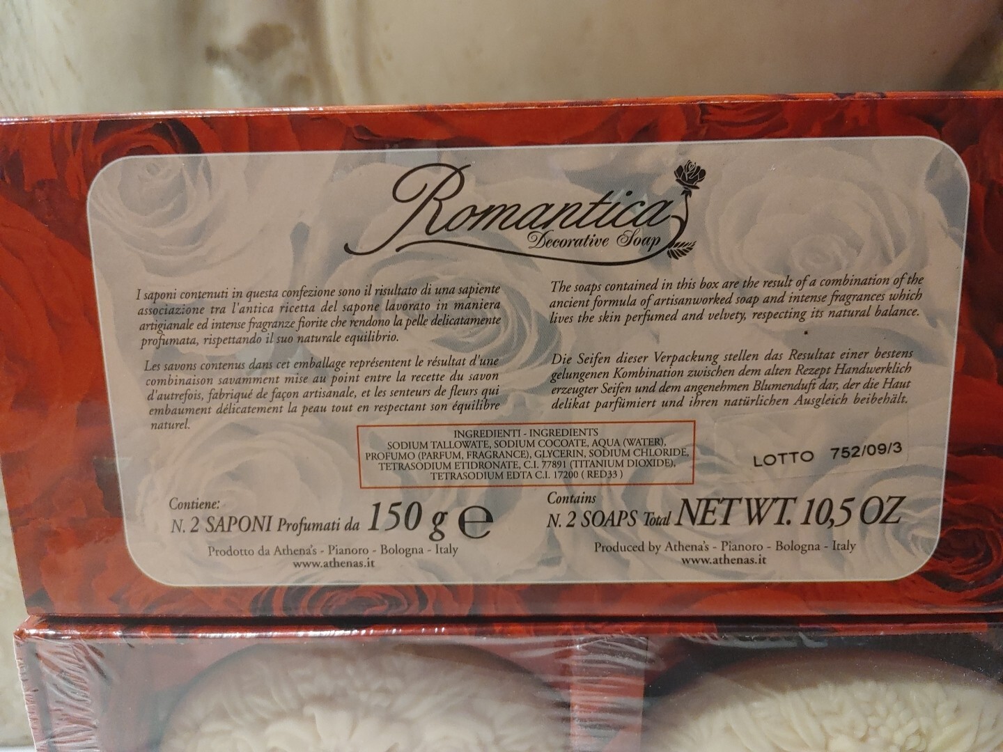 Athena’s Romantica Decorative Floral Rose 2 Soap Set Made in Italy NIB