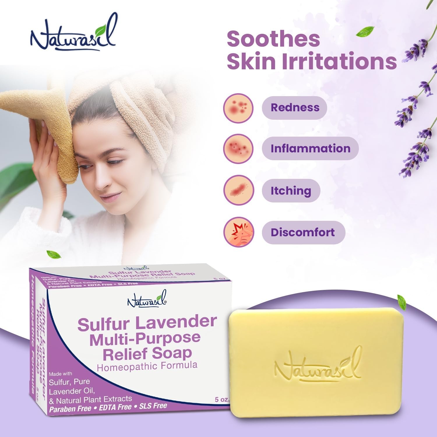 Natural Sulfur Lavender Soap Bar – Treat Acne, Bug Bites, Warts & More – 5oz