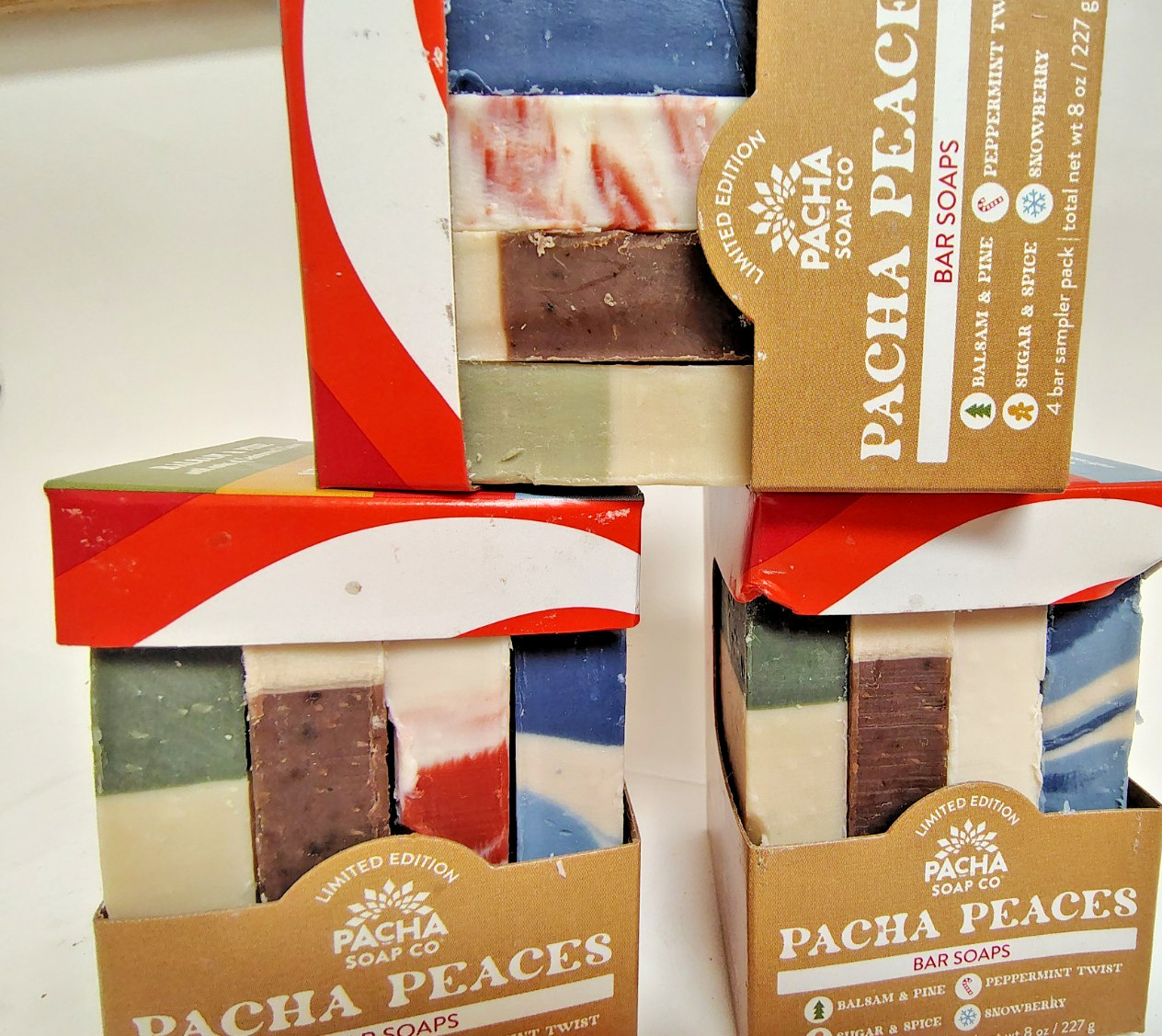Pacha Soap Co. Limited Edition Holiday Scents, 4 Bars Per Box, Lot of 3 Boxes