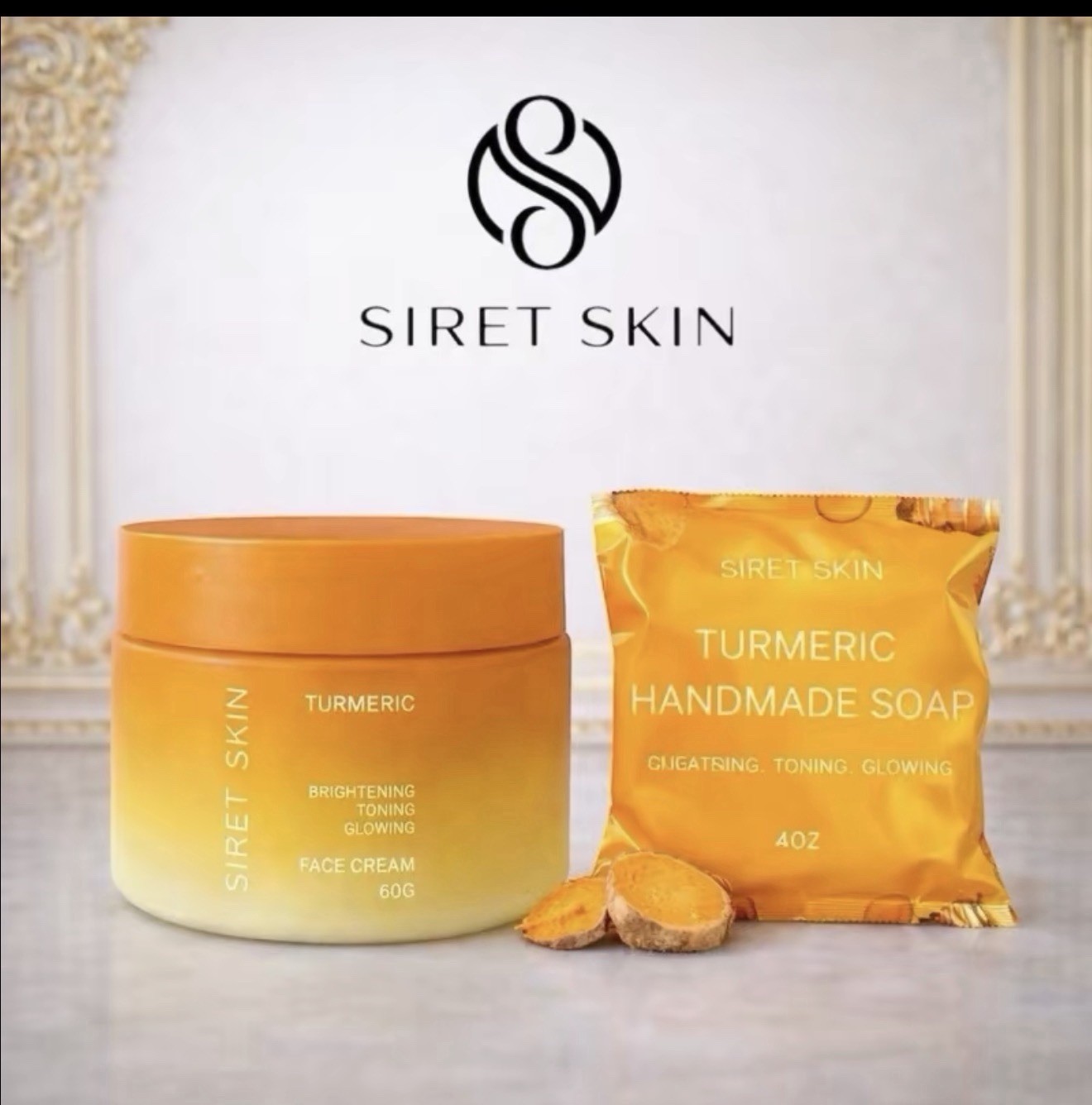 Turmeric Skincare Set: Body Soap, Moisturizing Cream & Brightening Serum