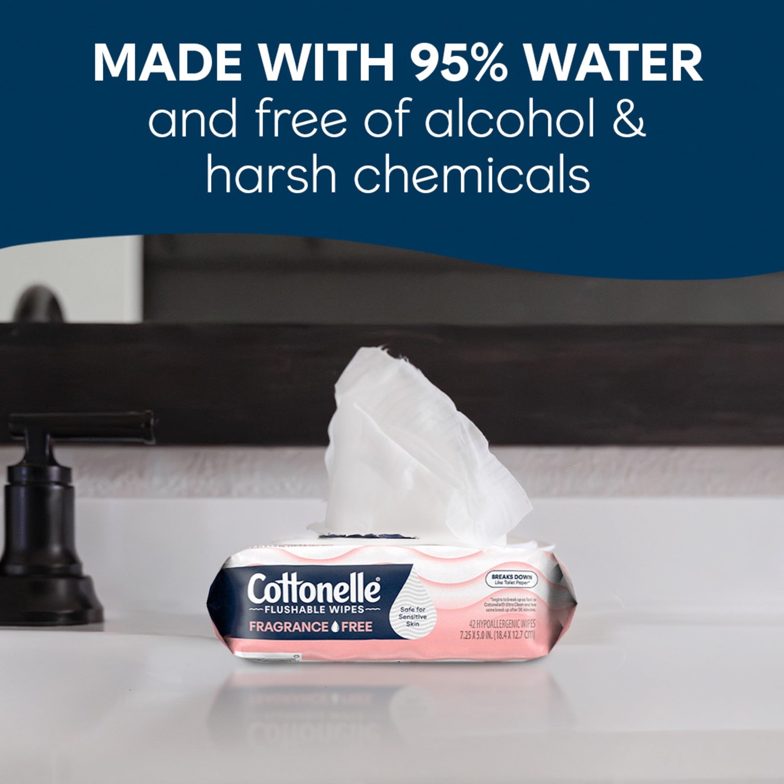 Cottonelle Fragrance Free Flushable Wet Wipes, 4 Flip-Top Packs