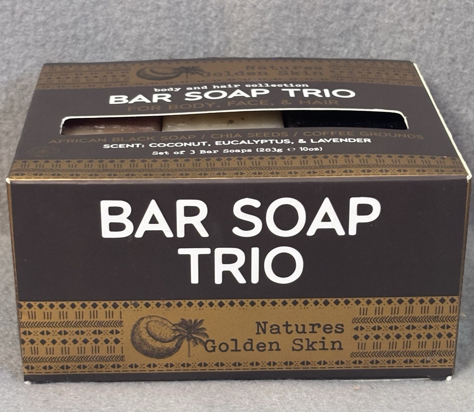 Nature’s Golden Skin Bar Soap Trio Body Face Hair Coconut Eucalyptus Lavender