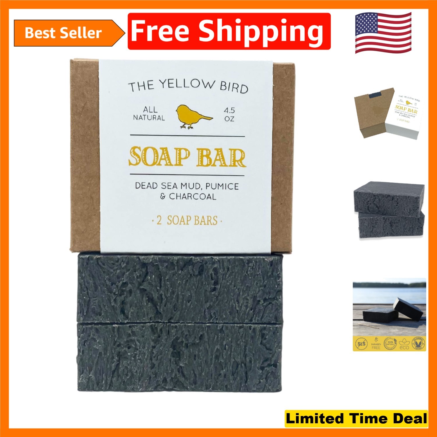 Natural Dead Sea Mud & Charcoal Soap – 2 Bar Pack for Deep Cleansing Skincare