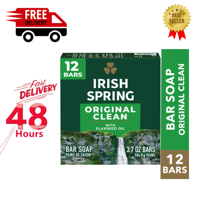 Irish Spring Bar Soap for Men, Original Clean Mens Bar Soap, 12 Pack, 3.7 Oz