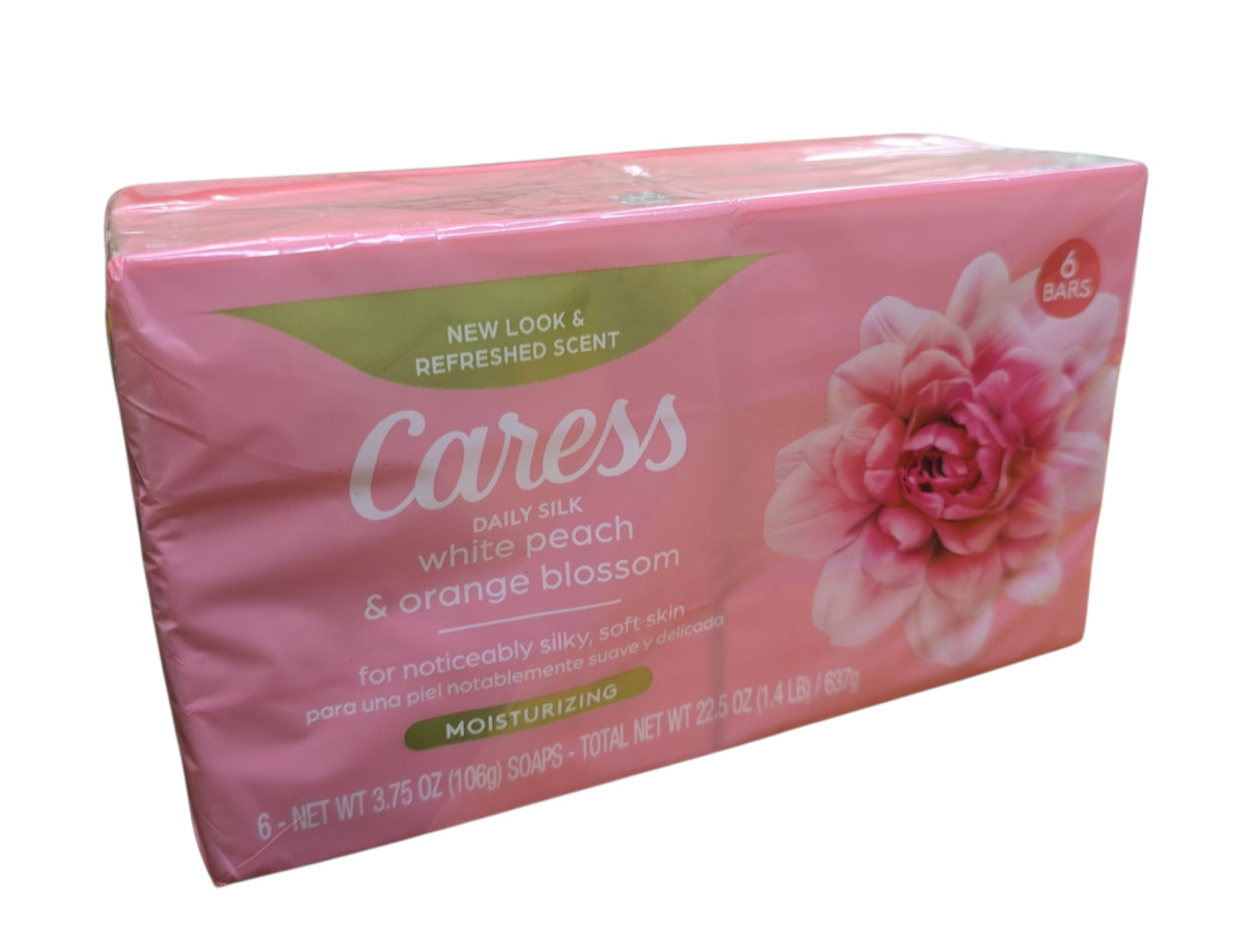 Caress Daily Silk Floral Essence White Peach & Orange Blossom Bar Soap | 6 Bars