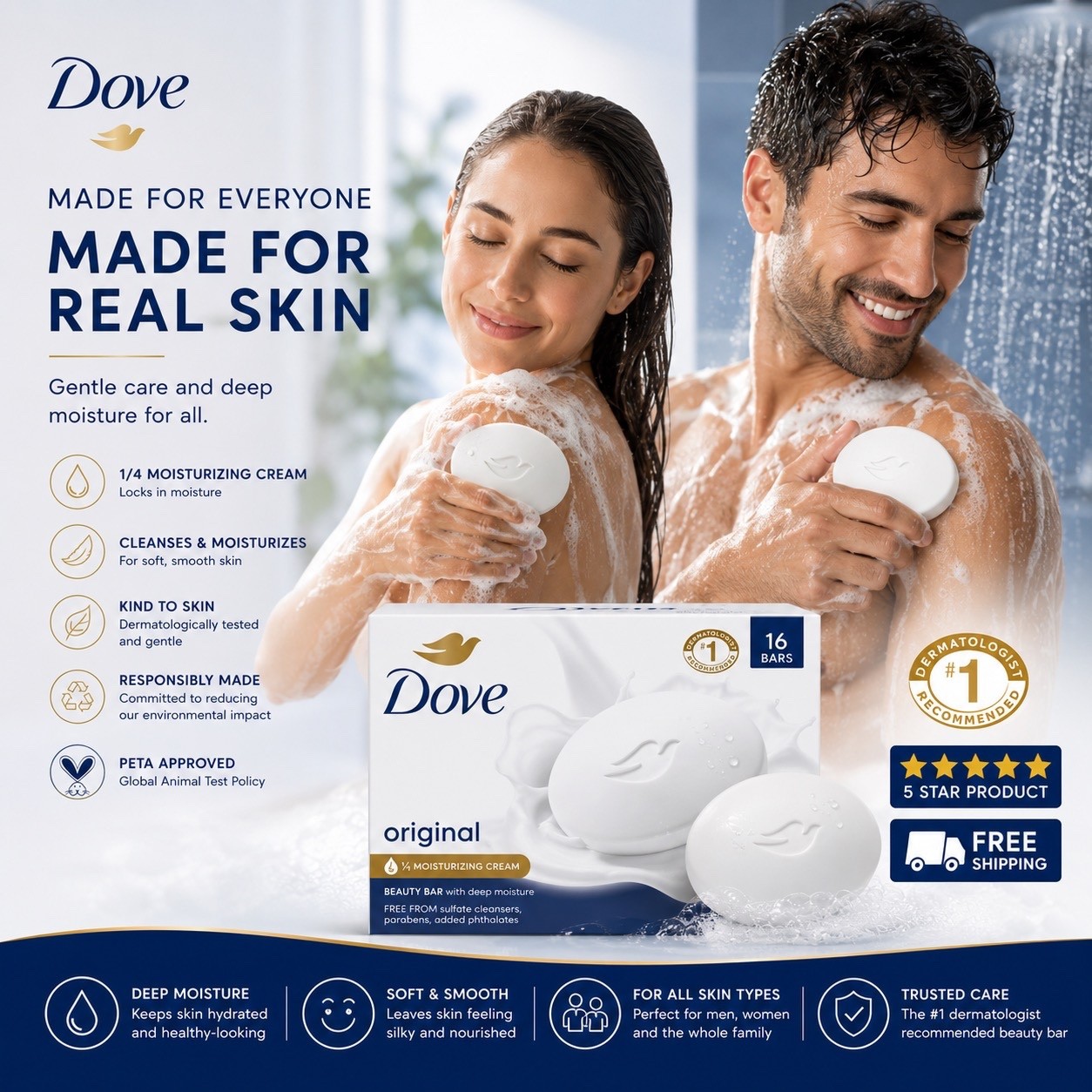 Dove Original Beauty Bar Soap 16 Count Moisturizing Cream 3.75 oz Sealed Pack