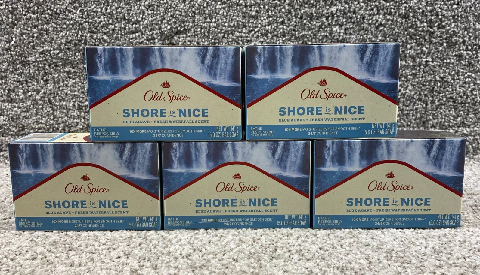 5 OLD SPICE SHORE IS NICE BAR SOAPS BLUE AGAVE + FRESH WATERFALL SCENT 5OZ Each