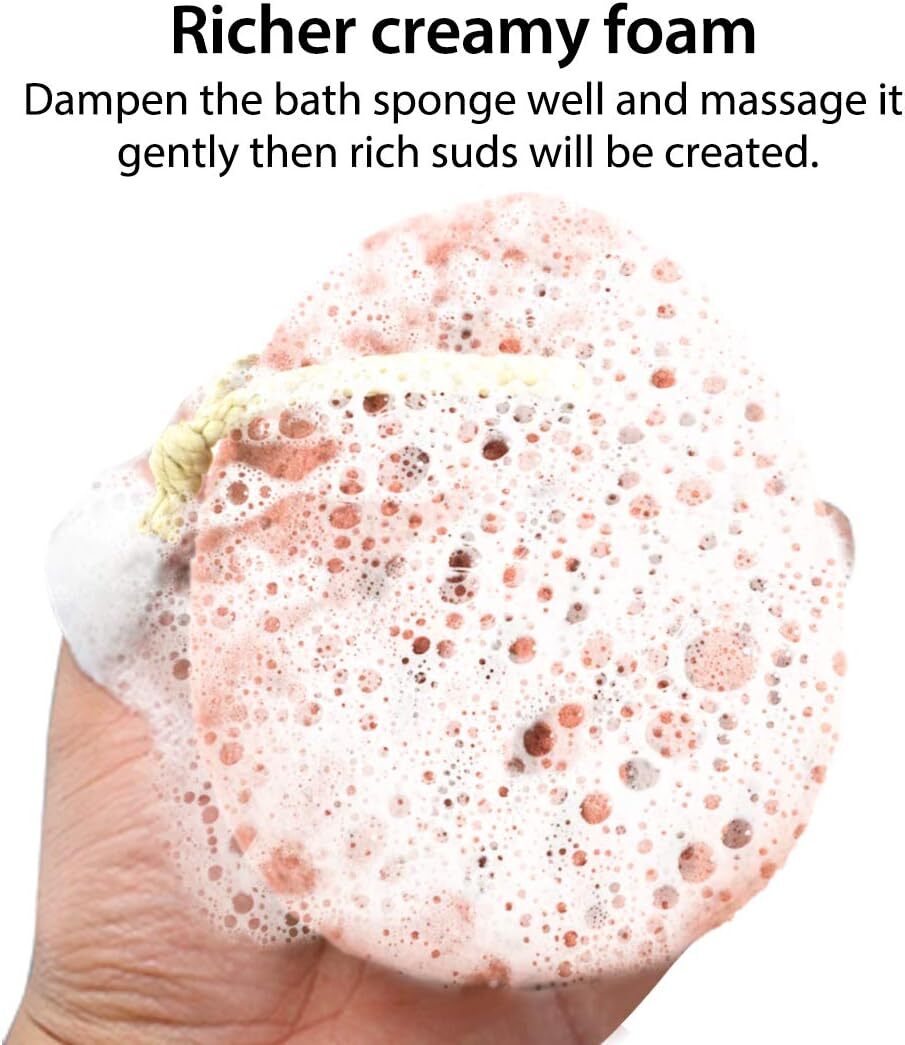 BAIMEI Bath Sponge, Sponge Loofah Body Scrubber, Shower Pouf Pink Grey