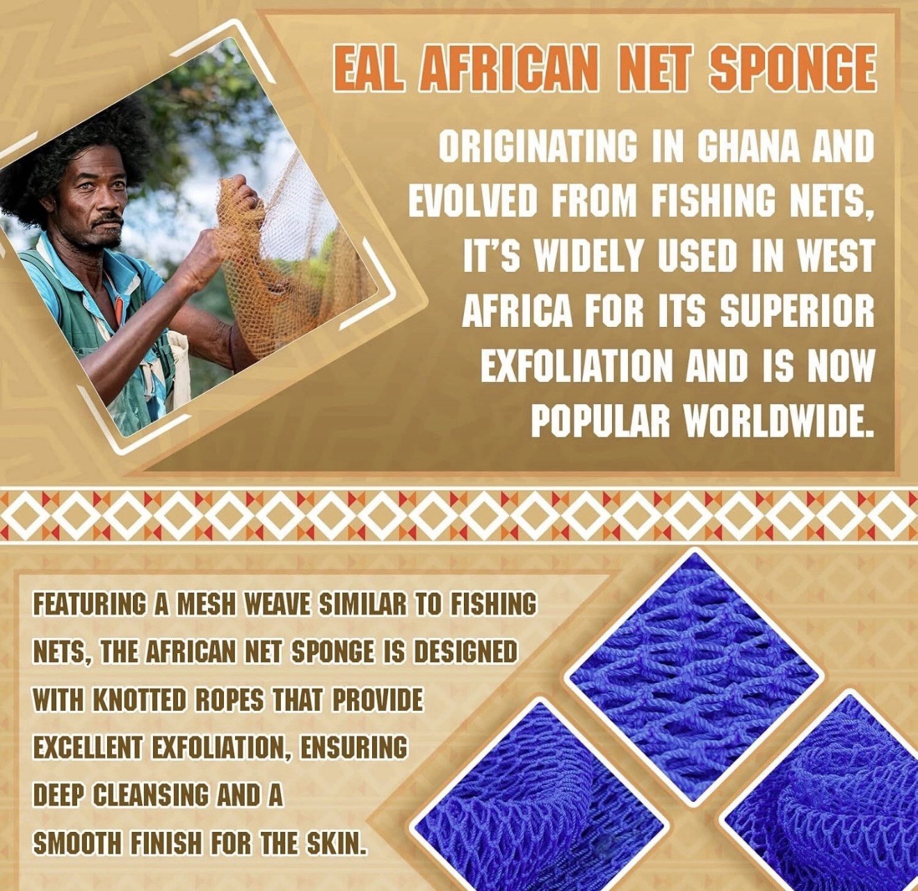 2 Pieces African Net Sponge–Real Authentic Exfoliating Bath NEW/SEALED FREE SHIP