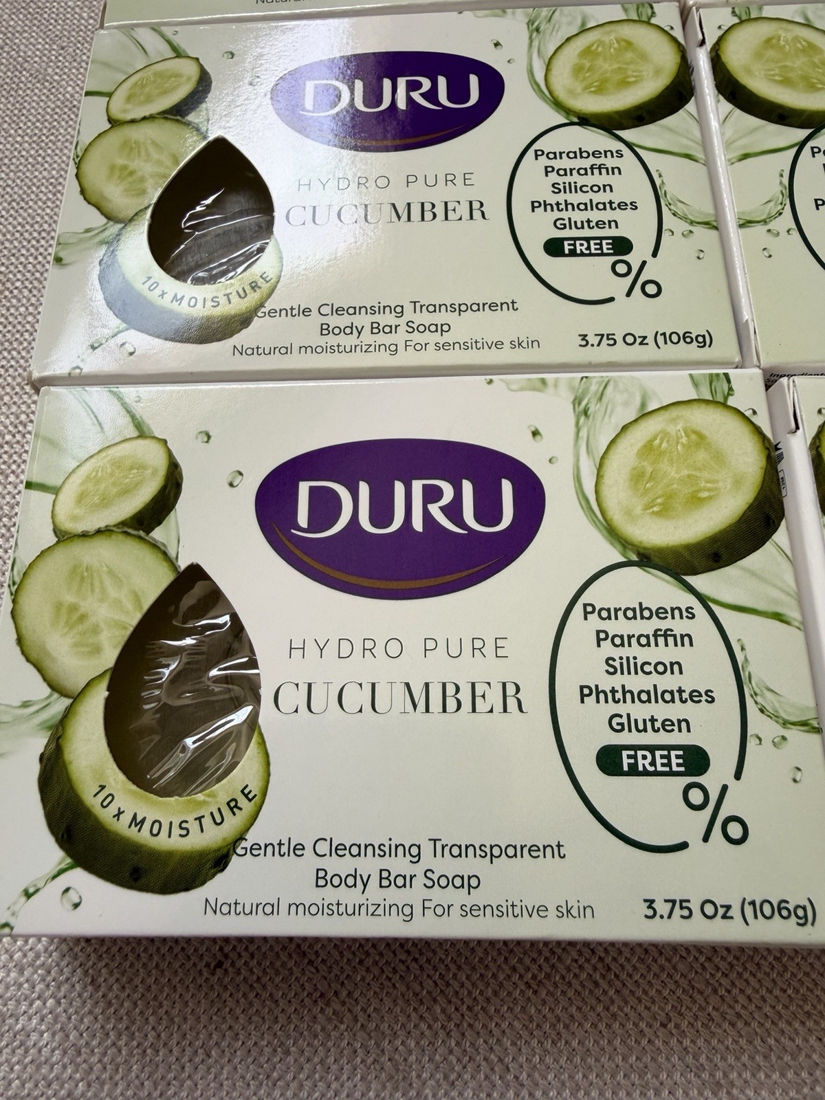 Set Of 6 DURU HYDRO PURE CUCUMBER TRANSPARENT BATH BAR SOAP 3.75oz