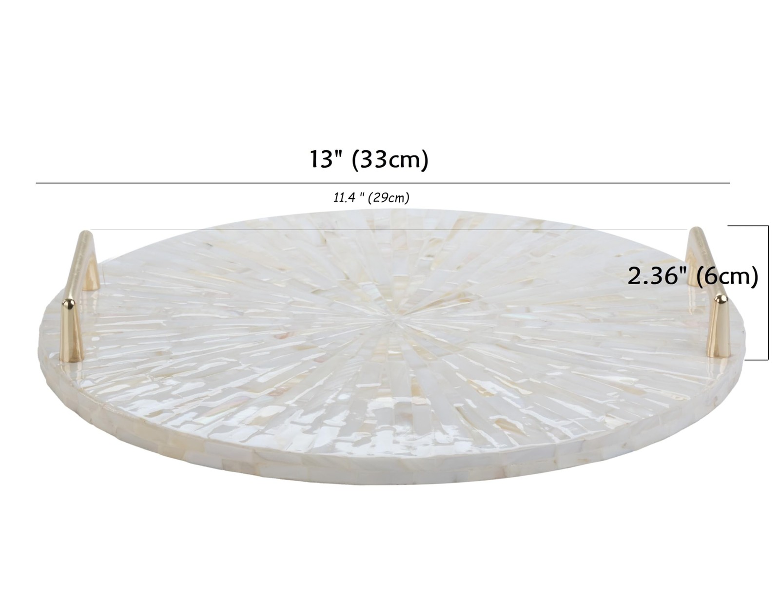 PEMAR Mother of Pearl Decorative Tray, 13″” Round with Gold Metal Handles, Va…