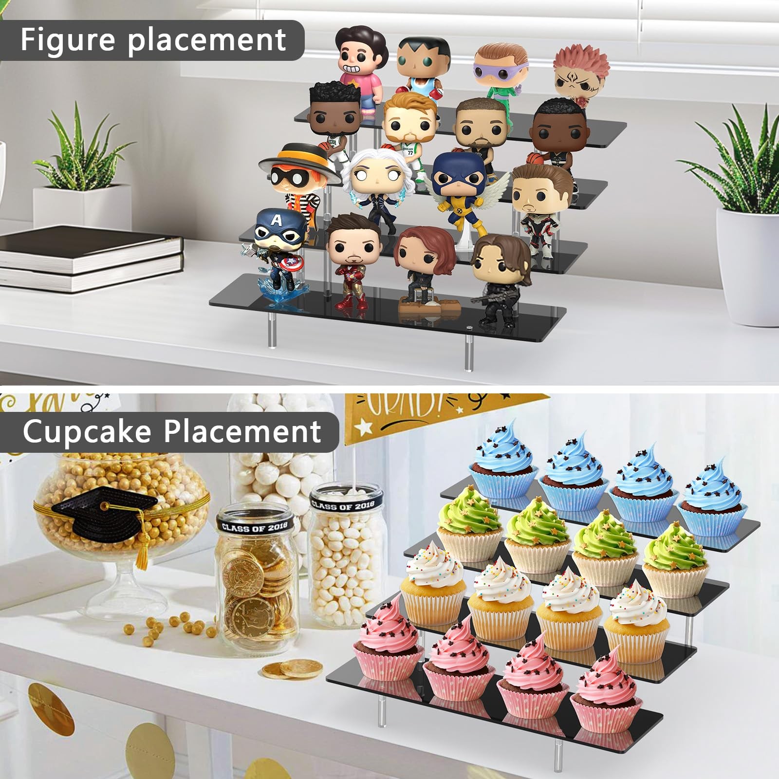 Acrylic 4-Tier Display Risers Stand, Perfume Cologne Cupcake Organizer, Black