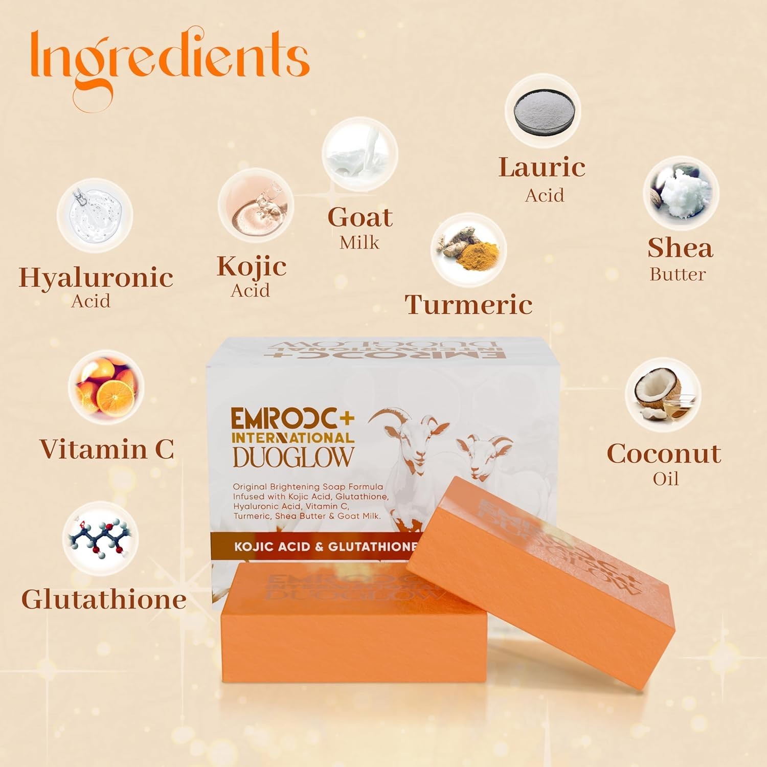Soap with Kojic Acid, Glutathione & Turmeric – Brightening Bar for Dark(2 Pack,