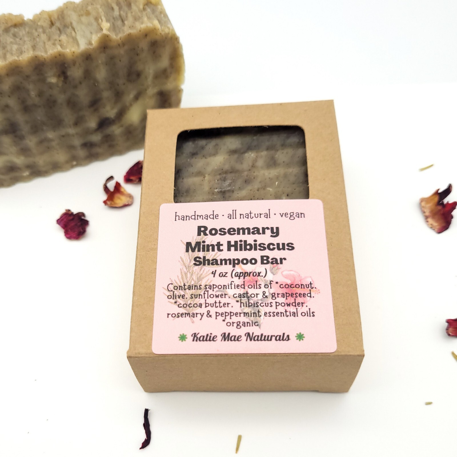 Vegan Shampoo Bar Rosemary Mint Hibiscus Handmade Zero Waste Natural Soap