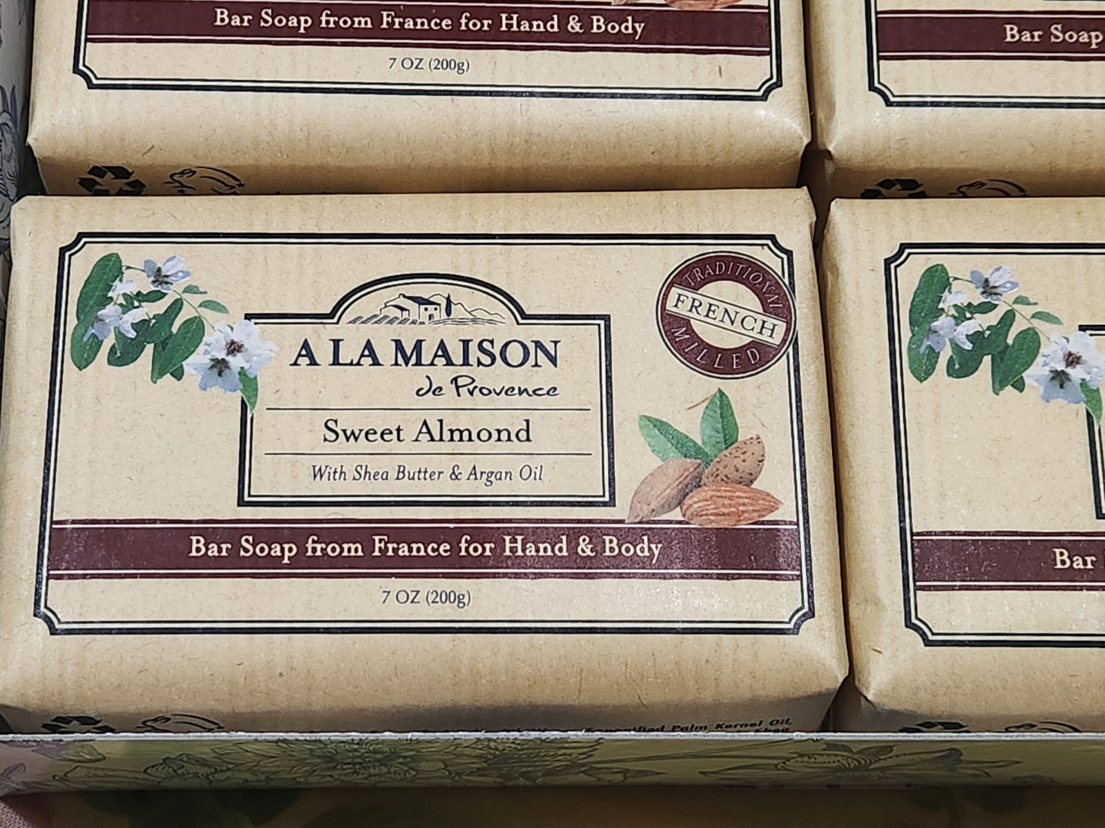 A La Maison De Provence Triple Milled Set of 4 Sweet Almond Soap Bars New in Box