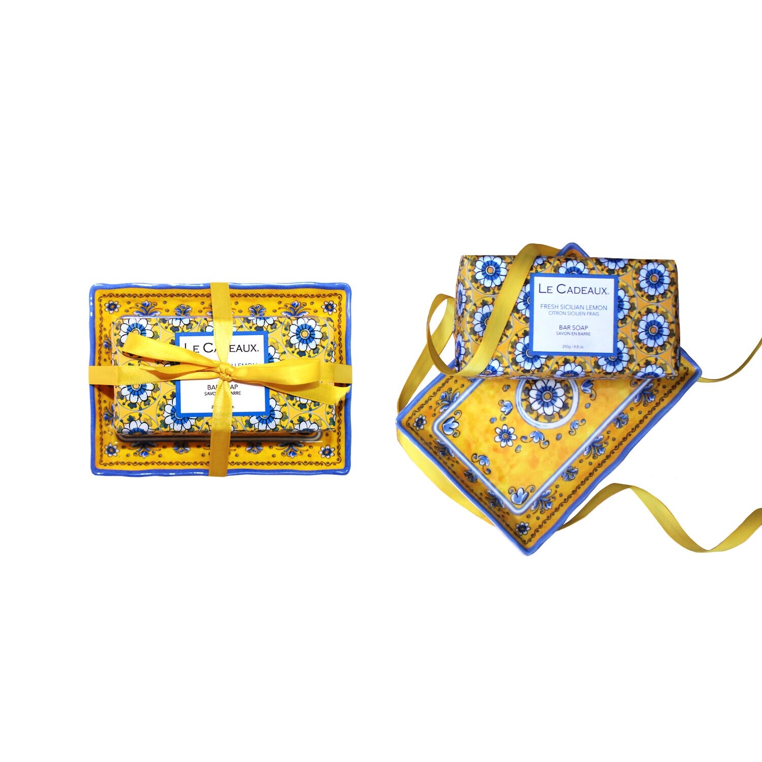 Fresh Sicilian Lemon Fragrance Bar Soap on Matching Melamine Soap Dish Gift Set