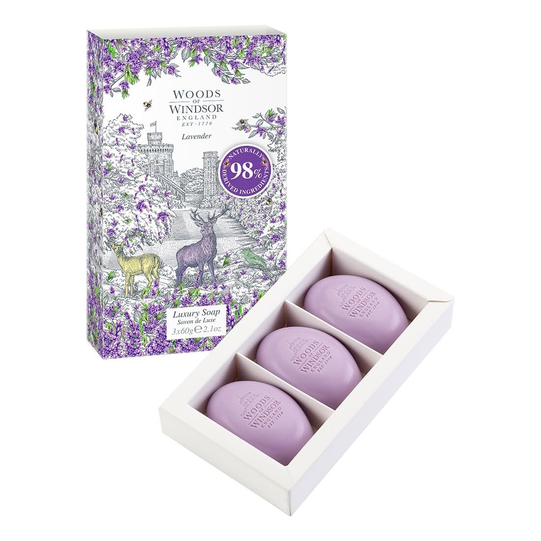 Woods of Windsor Lavender Soap 3x60g Bars Moisturizing Shea Butter Vegan