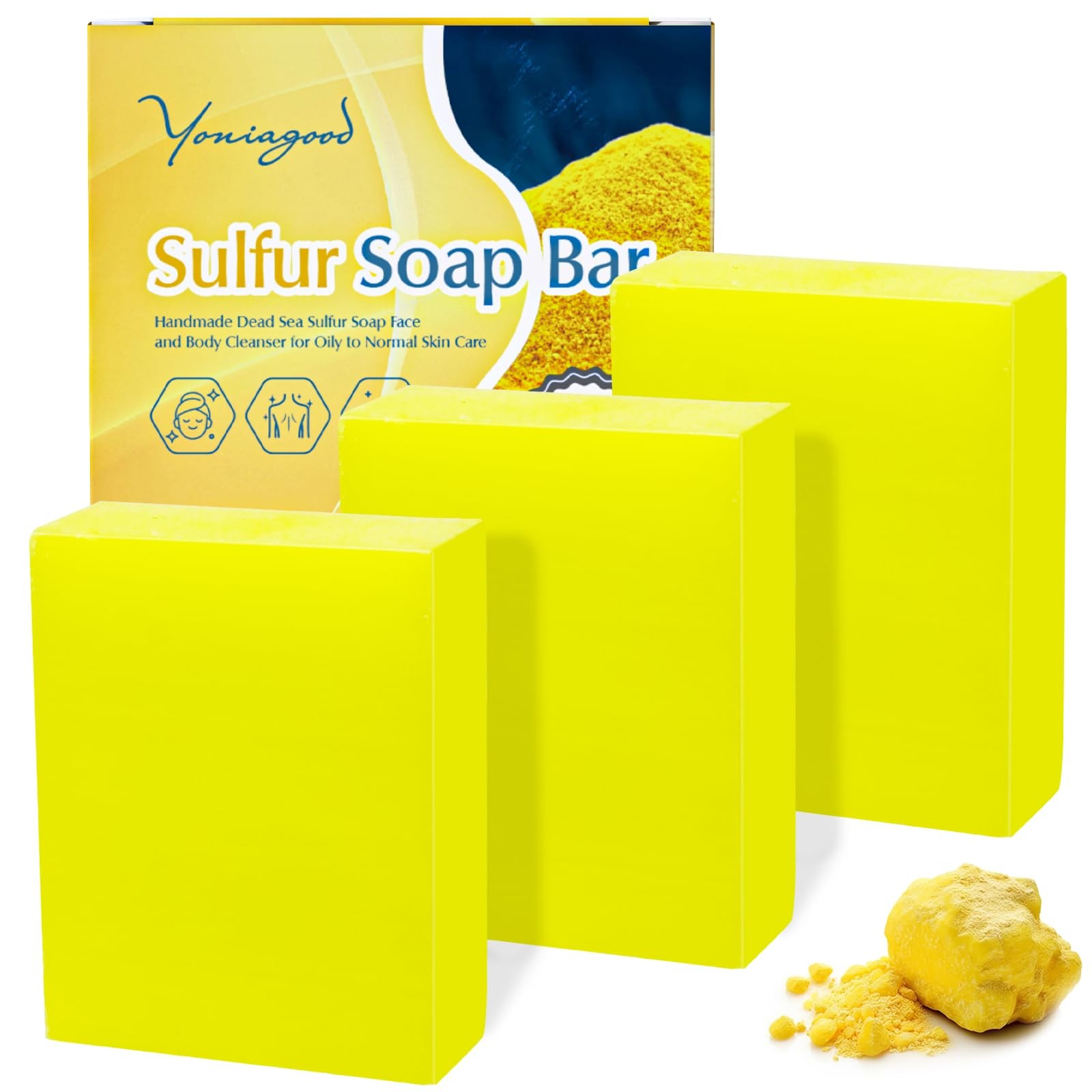 yoniagood 3 PCS Sulfur Dead Sea Soap, Natural Sulphur 3.53 Ounce (Pack of 3)