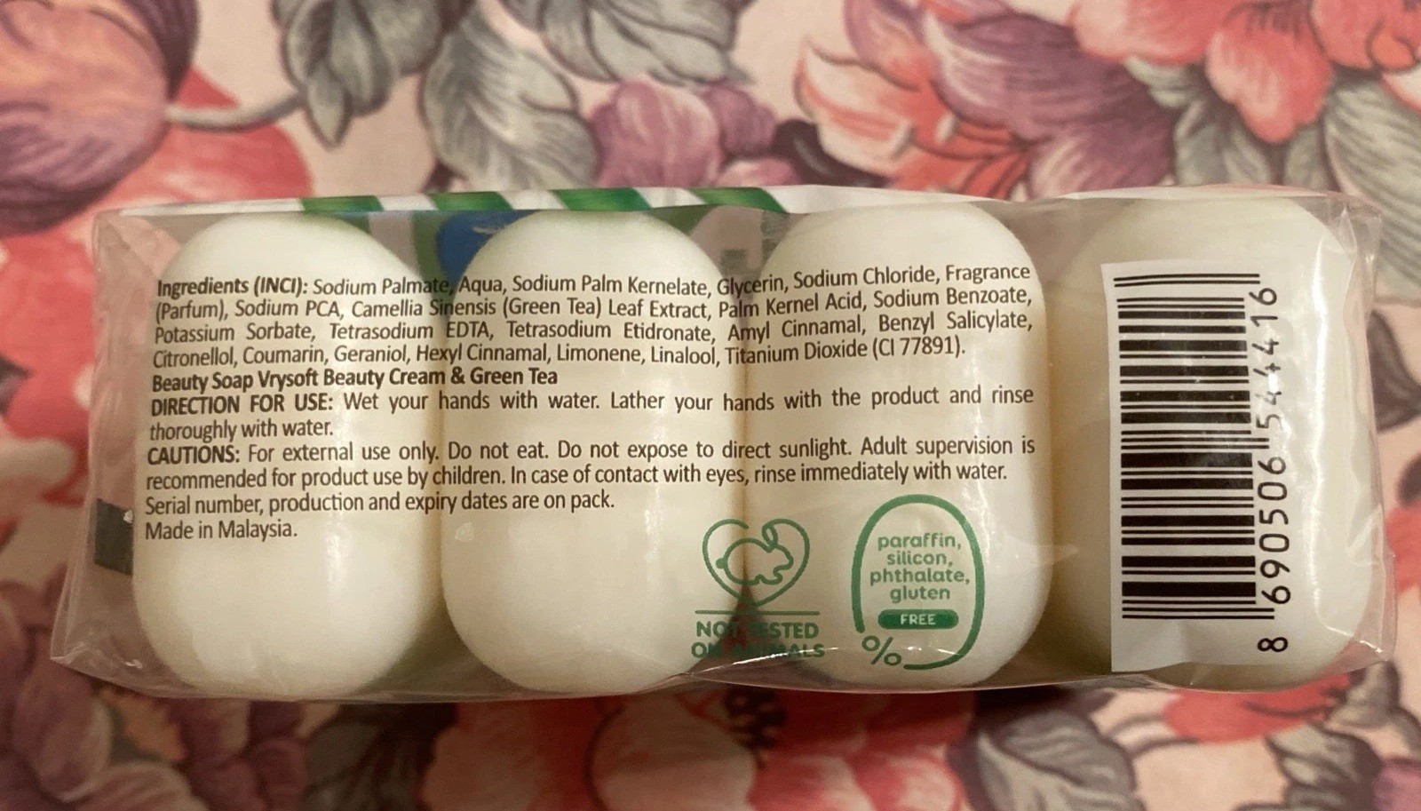 Vry Soft NIP Green Tea Vegan Beauty Soap 2.82 oz Bars Pkg Of 4 Bars 94% Natural