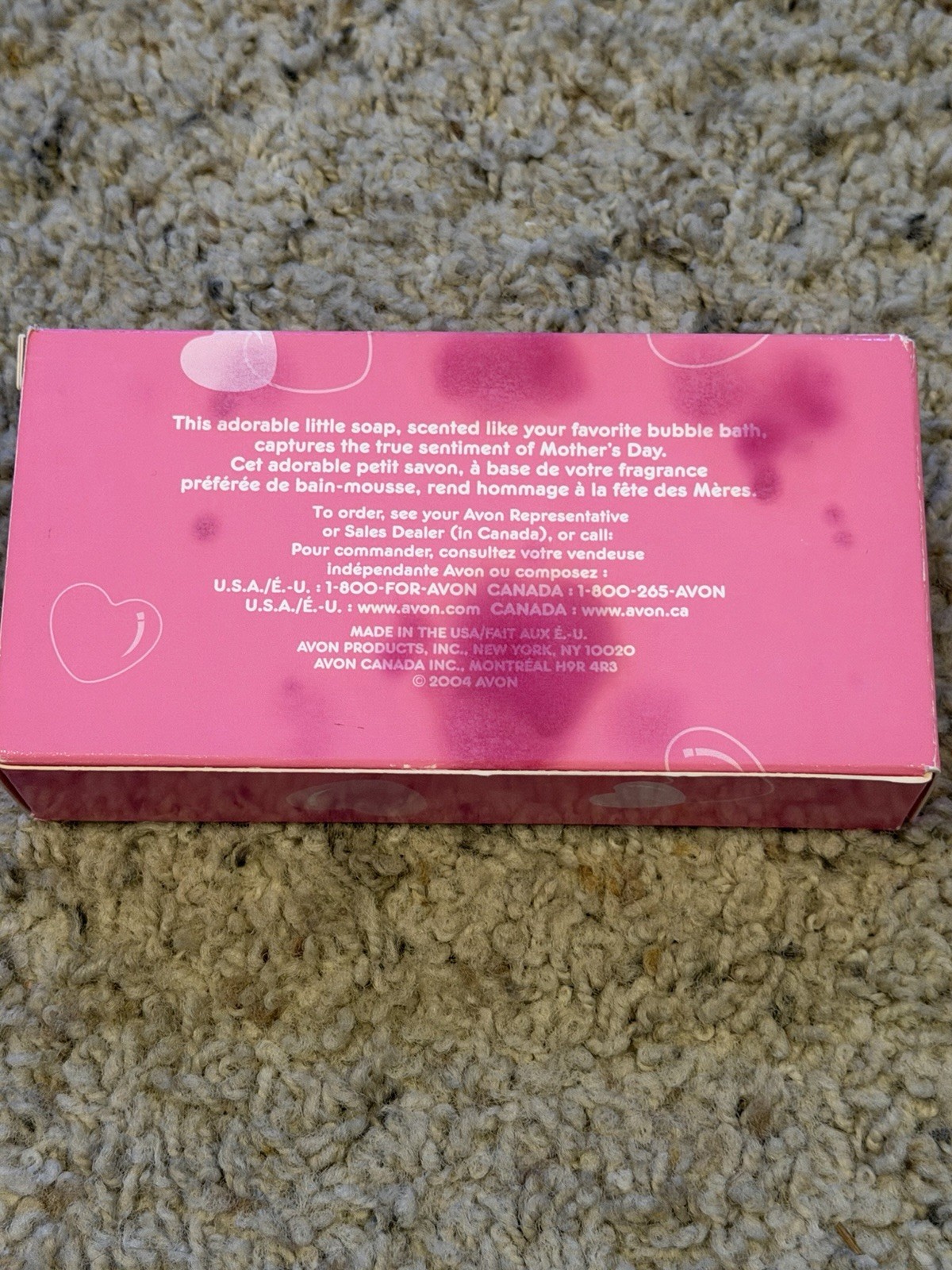 VTG 2004 Avon Mom Body Bar Soap, Bubble Bath Scent, Pink Hearts, 5 oz, USA made